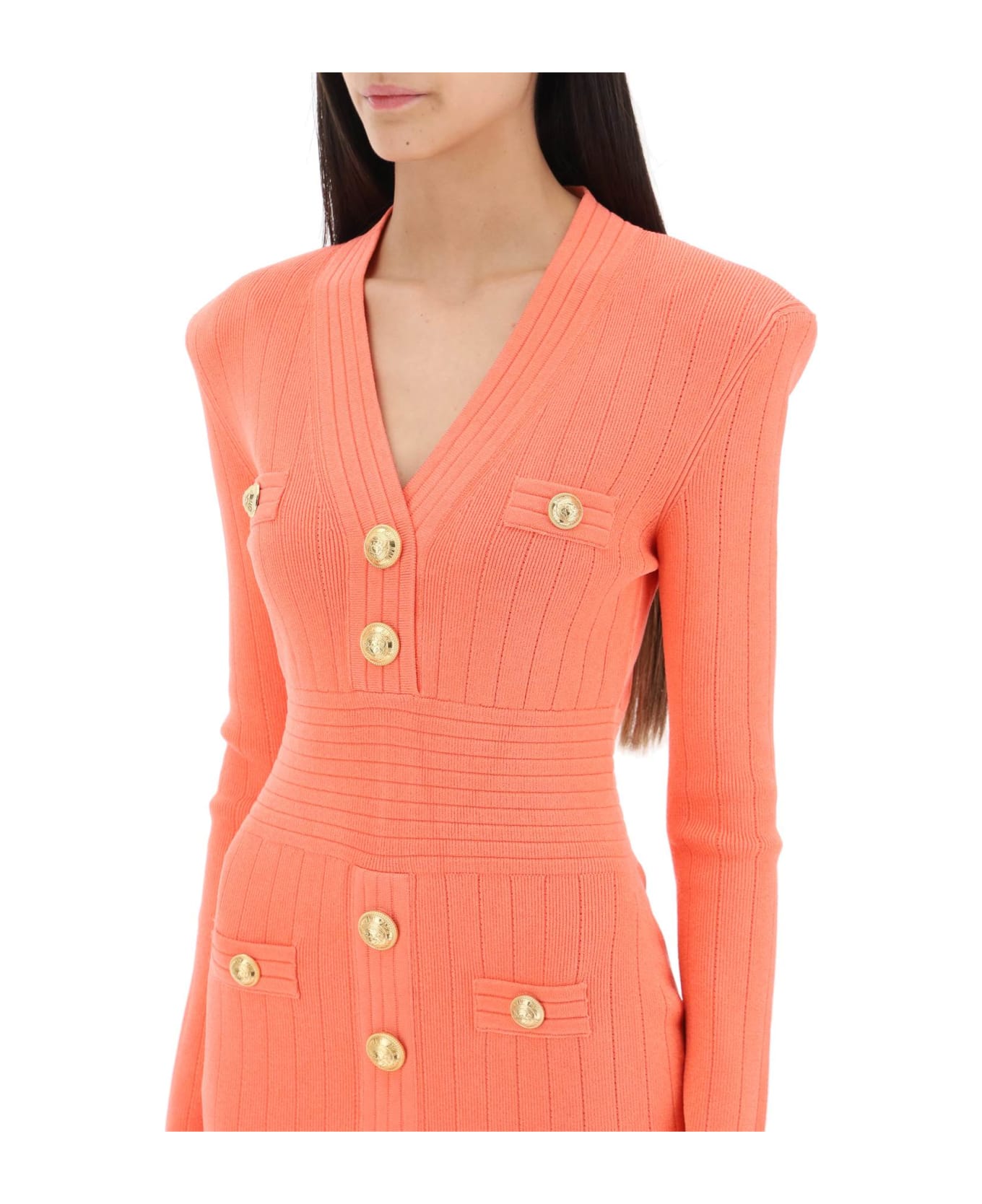 Balmain Knit Minidress With Embossed Buttons - Pink