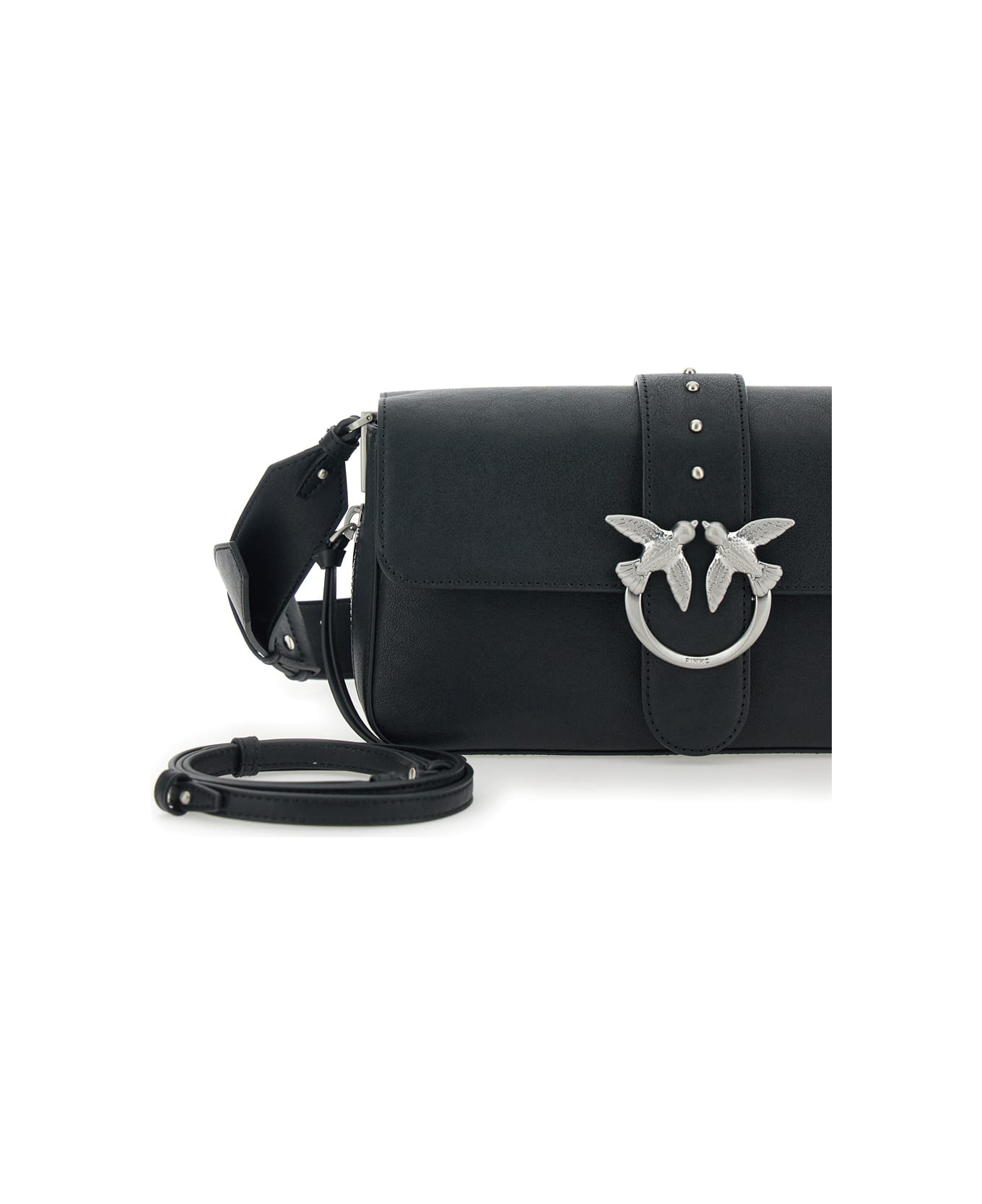 Pinko 
love One
 Black Crossbody Bag With Love Birds Buckle And Adjustable Shoulder Strap In Leather Woman - Black