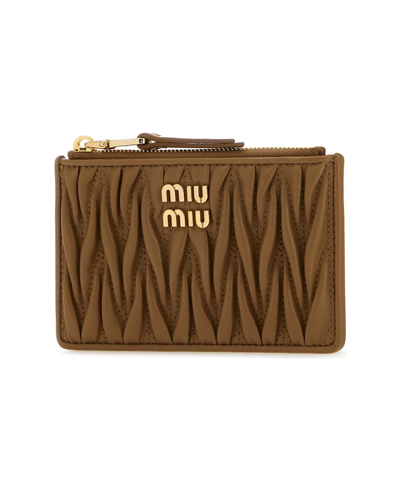 Miu Miu Biscuit Leather Card Holder - CARAMEL