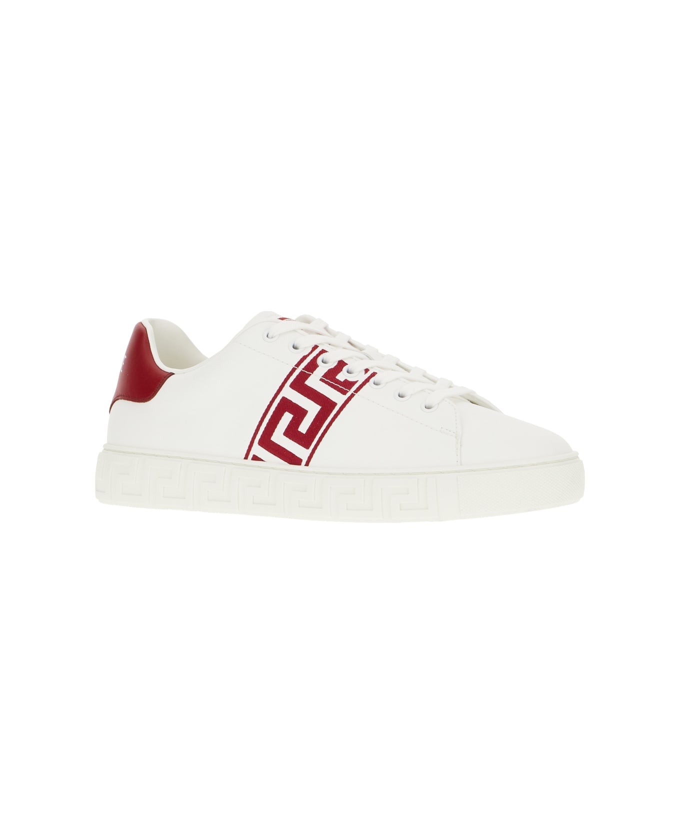 White Leather Greca Sneakers - Thumbnail 3