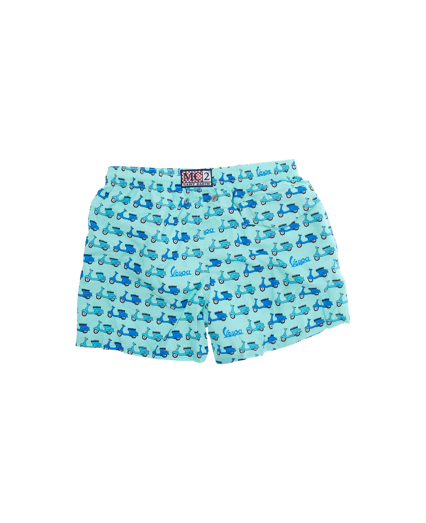 MC2 Saint Barth 
jean Lighting
 Light Blue Swim Shorts With Elastic Drawstring Waist And All-over Print In Tech Fabric Boy - Light blue