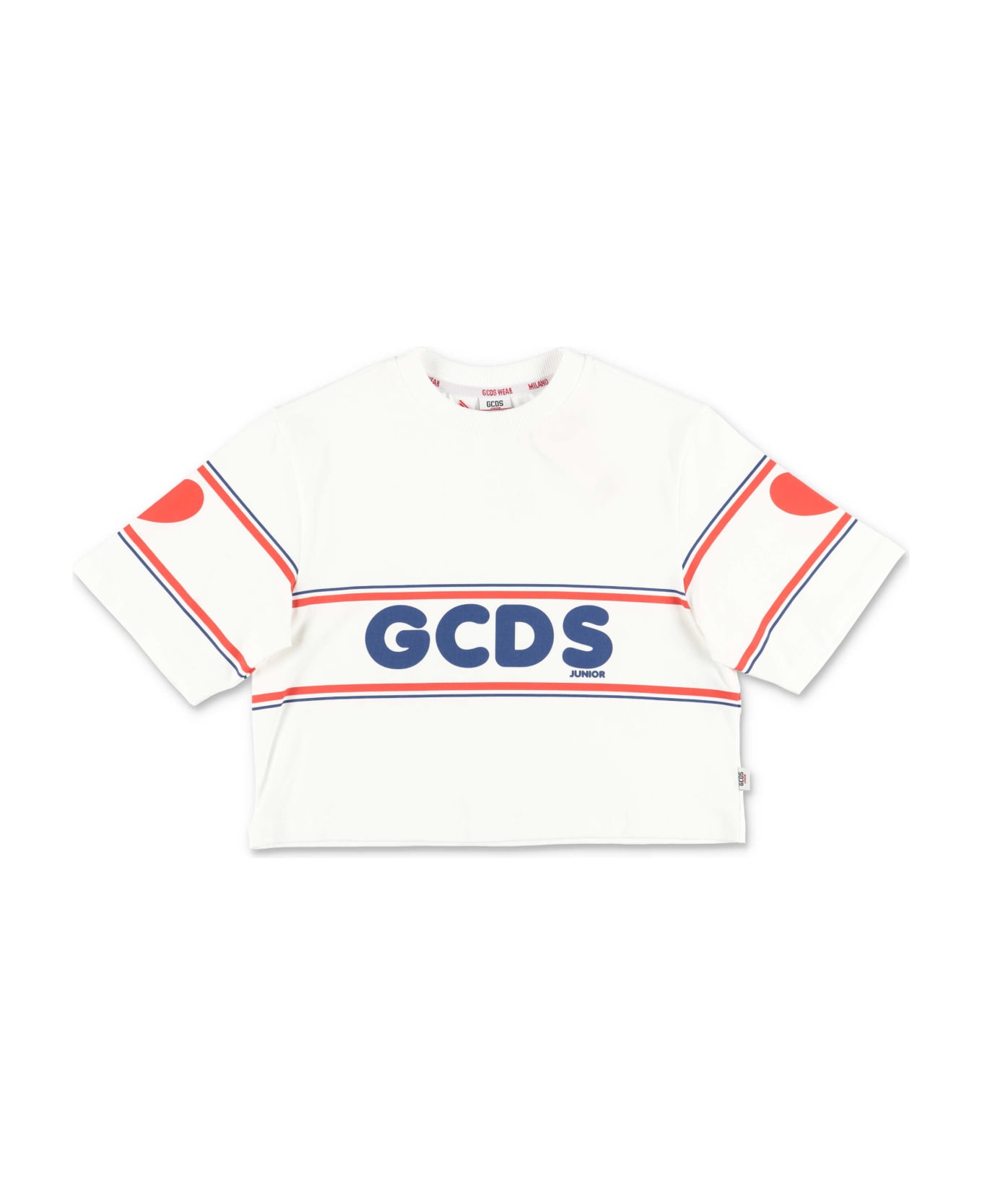 GCDS Mini Gcds T-shirt Bianca Cropped In Jersey Di Cotone - WHITE