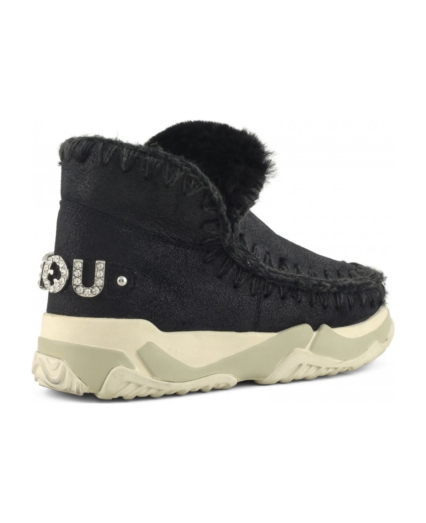 Mou Eskimo Trainer In Black Sheepskin - Nero