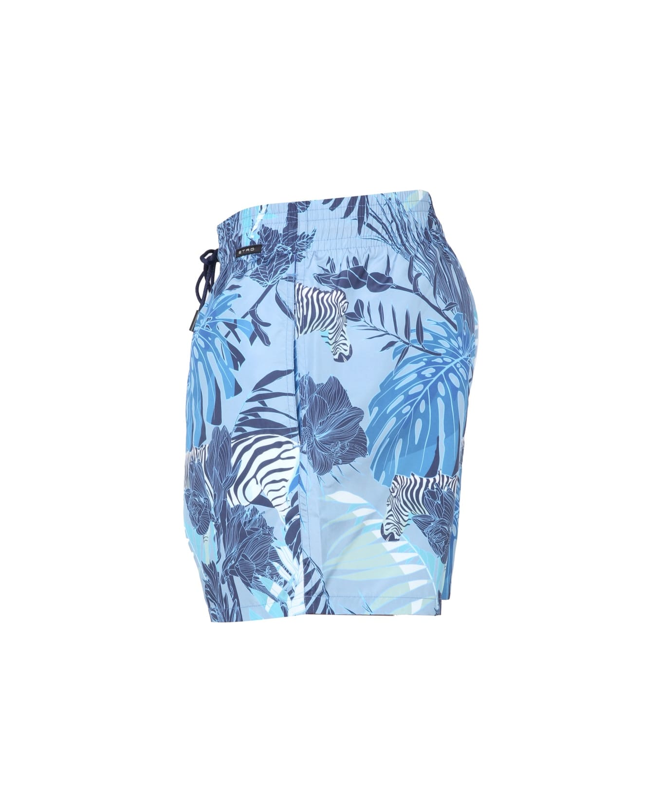 Etro Boxer Swimsuit With Maxi Floral Print - BLUE