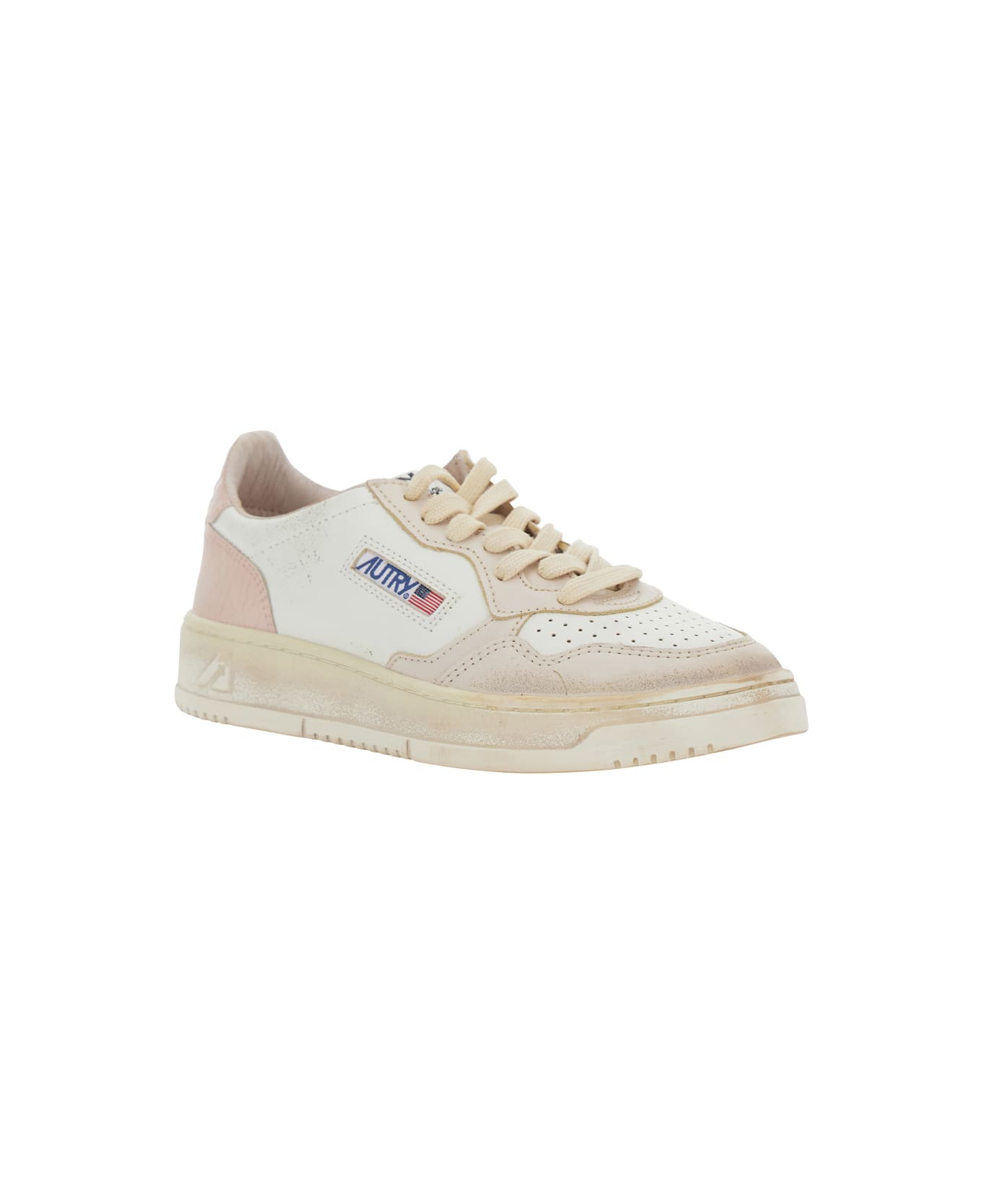 Autry 'super Vintage' Pink Low Top Sneakers With Logo Detail In Leather Woman - Pink