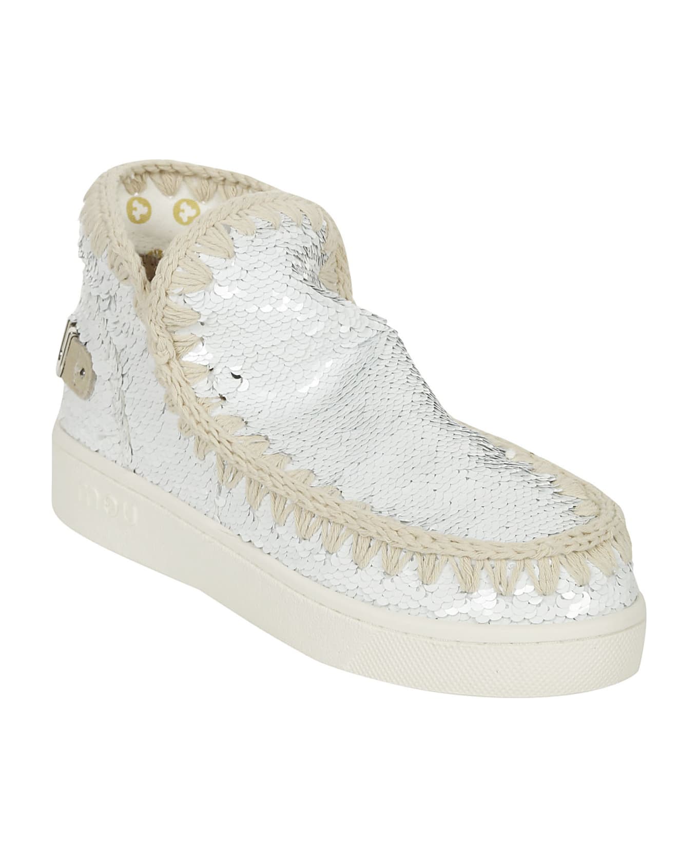 Mou Eskimo New Low Heels Ankle Boots In White Synthetic Fibers - Whisil White Silver