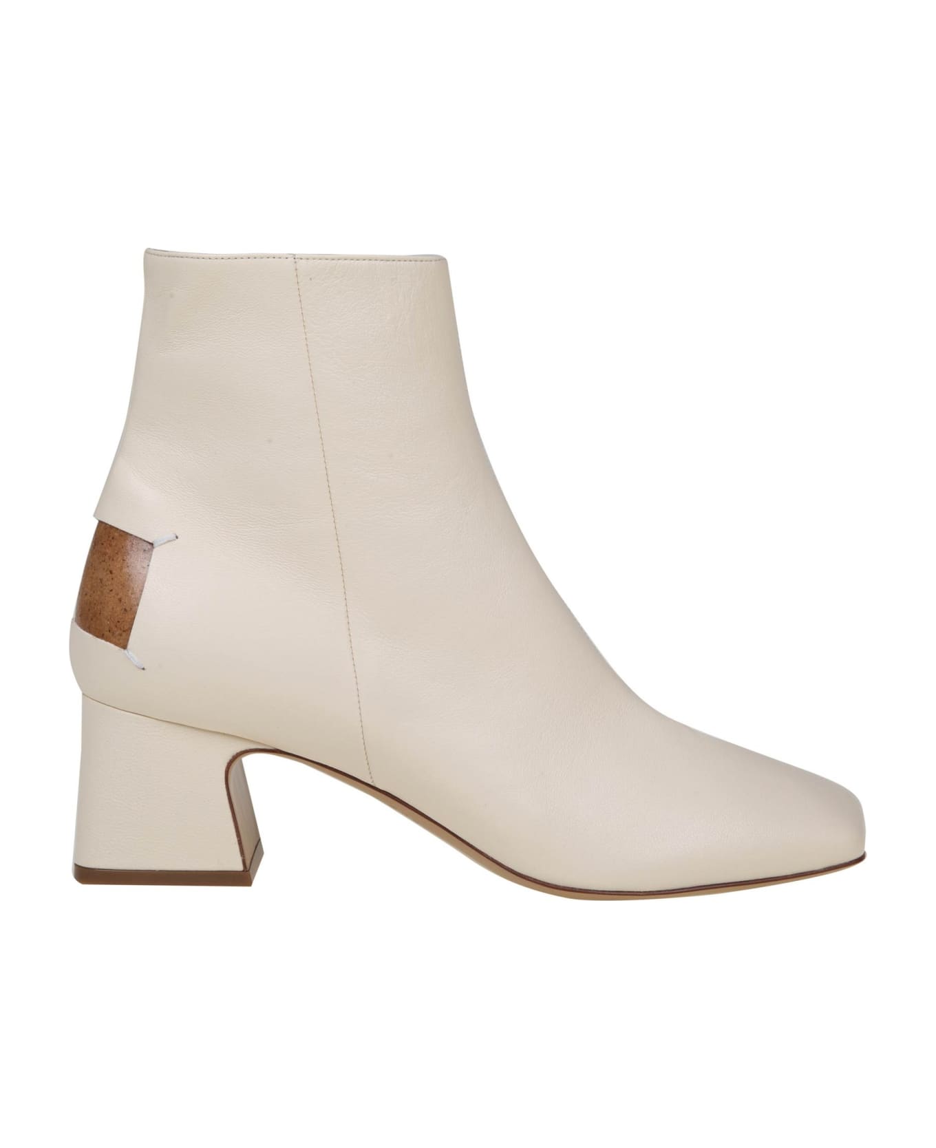 Maison Margiela Side Zip Block Heel Ankle Boots - Cream ブーツ