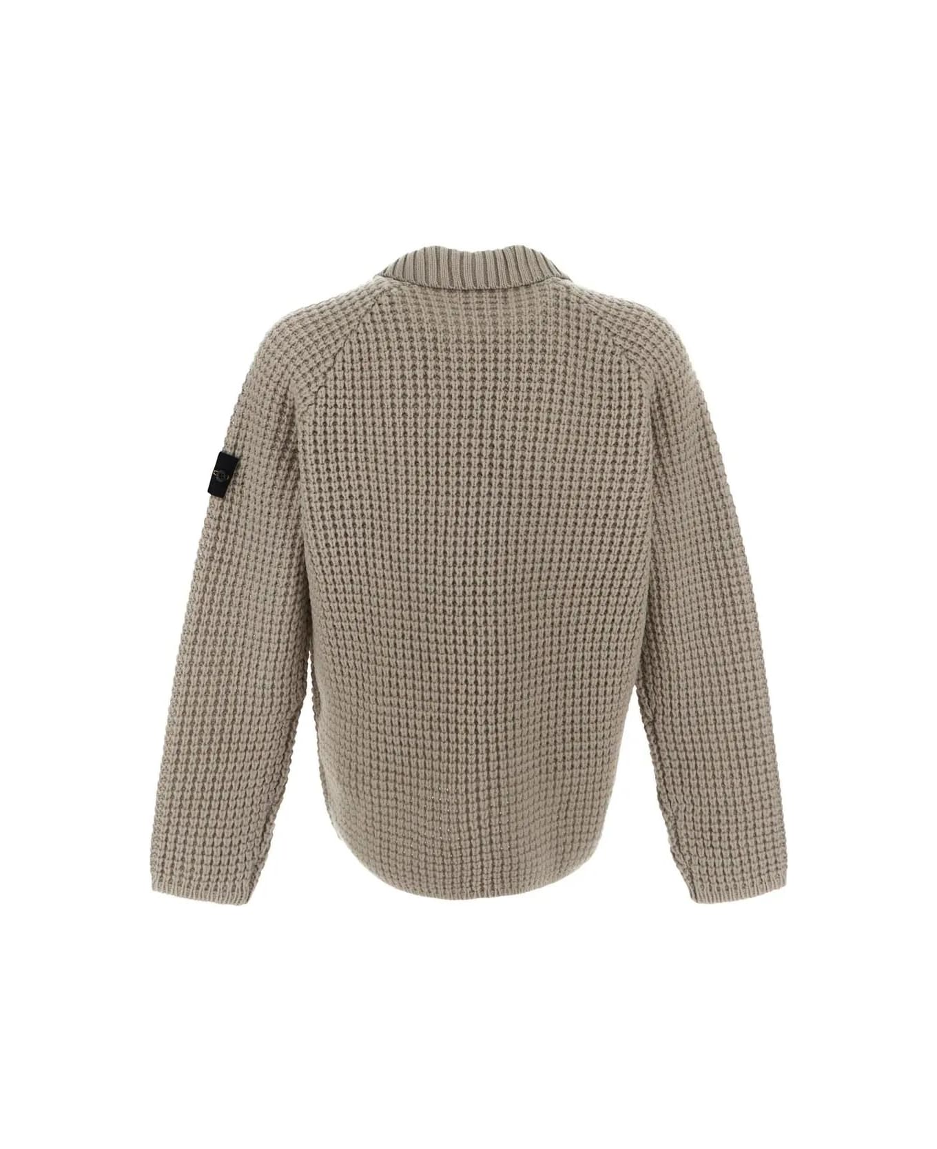 Stone Island Compass Patch Collared Jumper - BEIGE ニットウェア