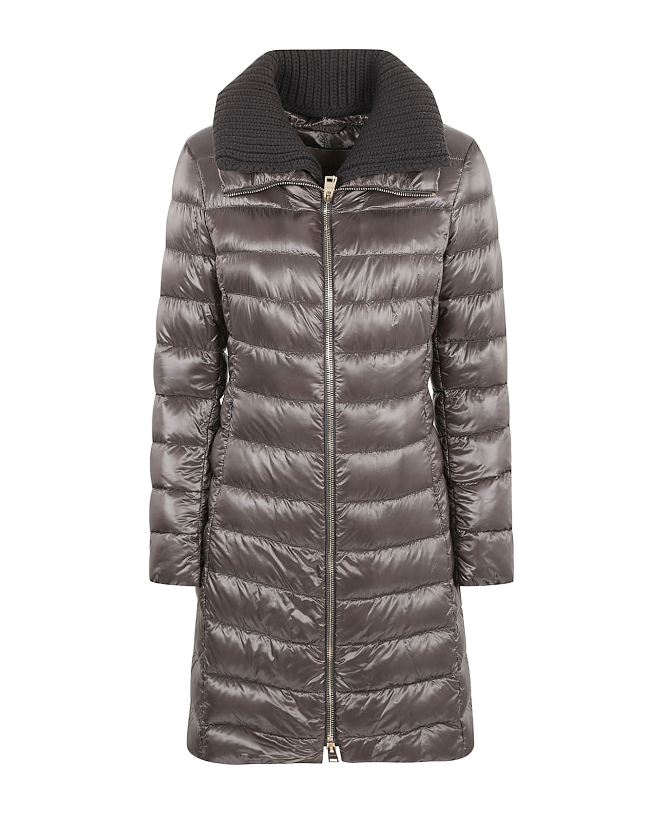 Herno Woven Collar Long Padded Jacket - Anthracite