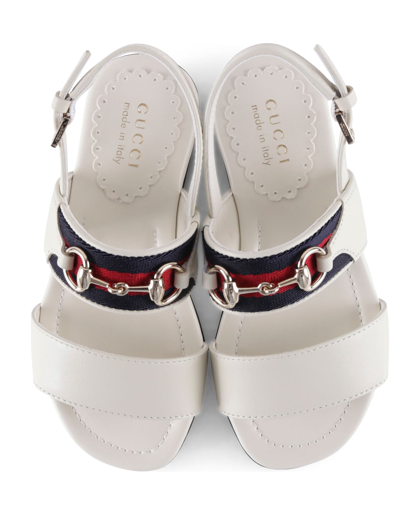 Gucci White Sandals For Girl With Iconic Web Detail - White