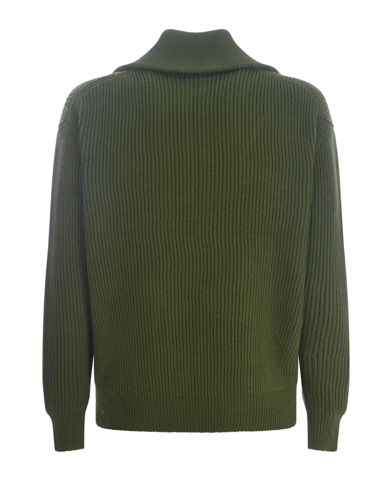 Drôle de Monsieur Sweater Drole De Monsieur "la Maille Zippé" In Merino Wool - Green