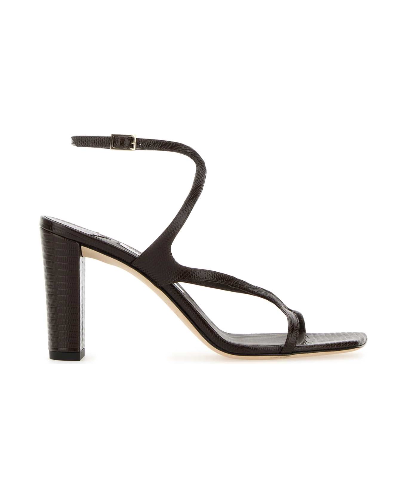 Jimmy Choo Brown Leather Azie 85 Sandals - COFFEE