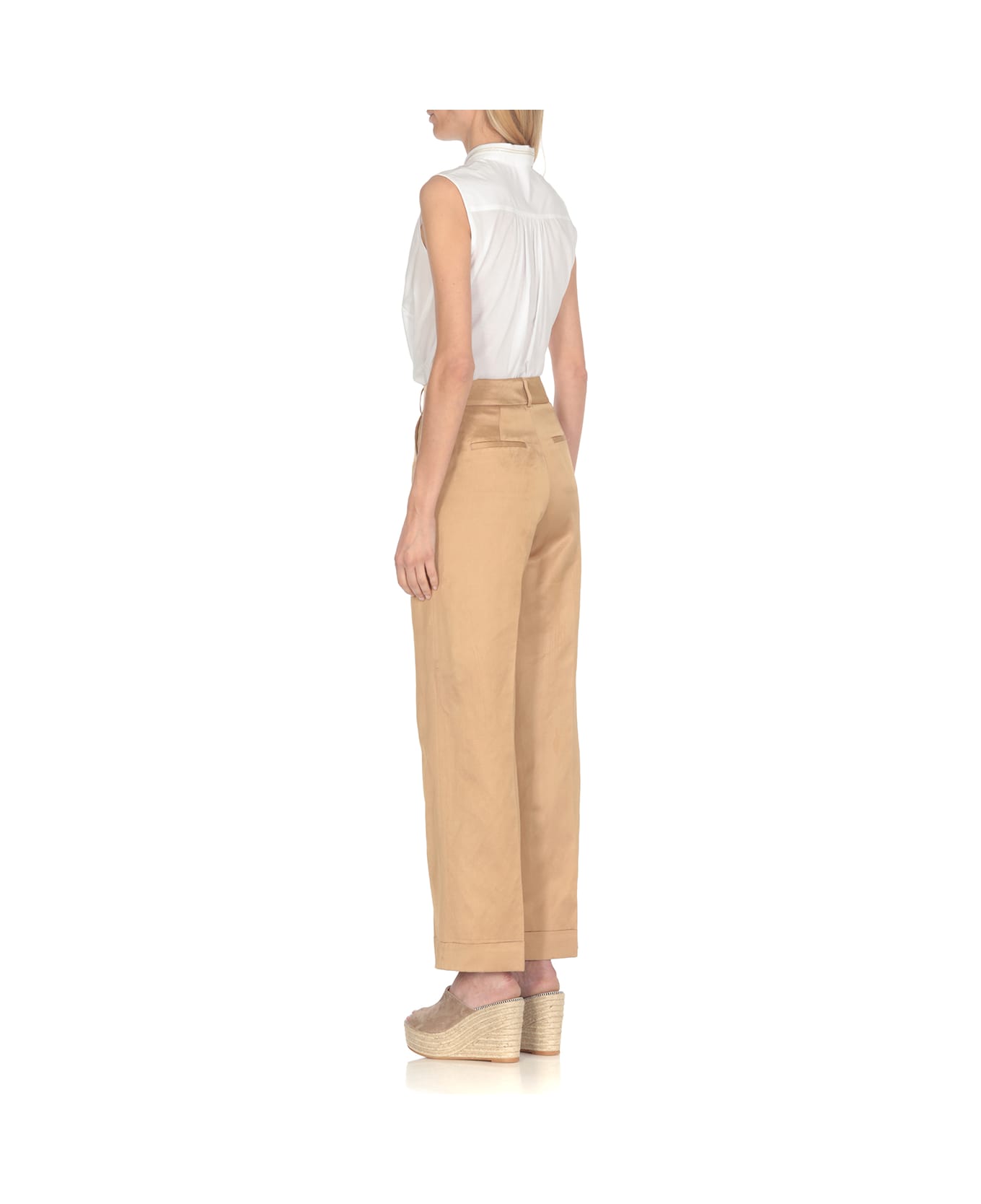 Peserico Linen And Cotton Blend Trousers - Beige