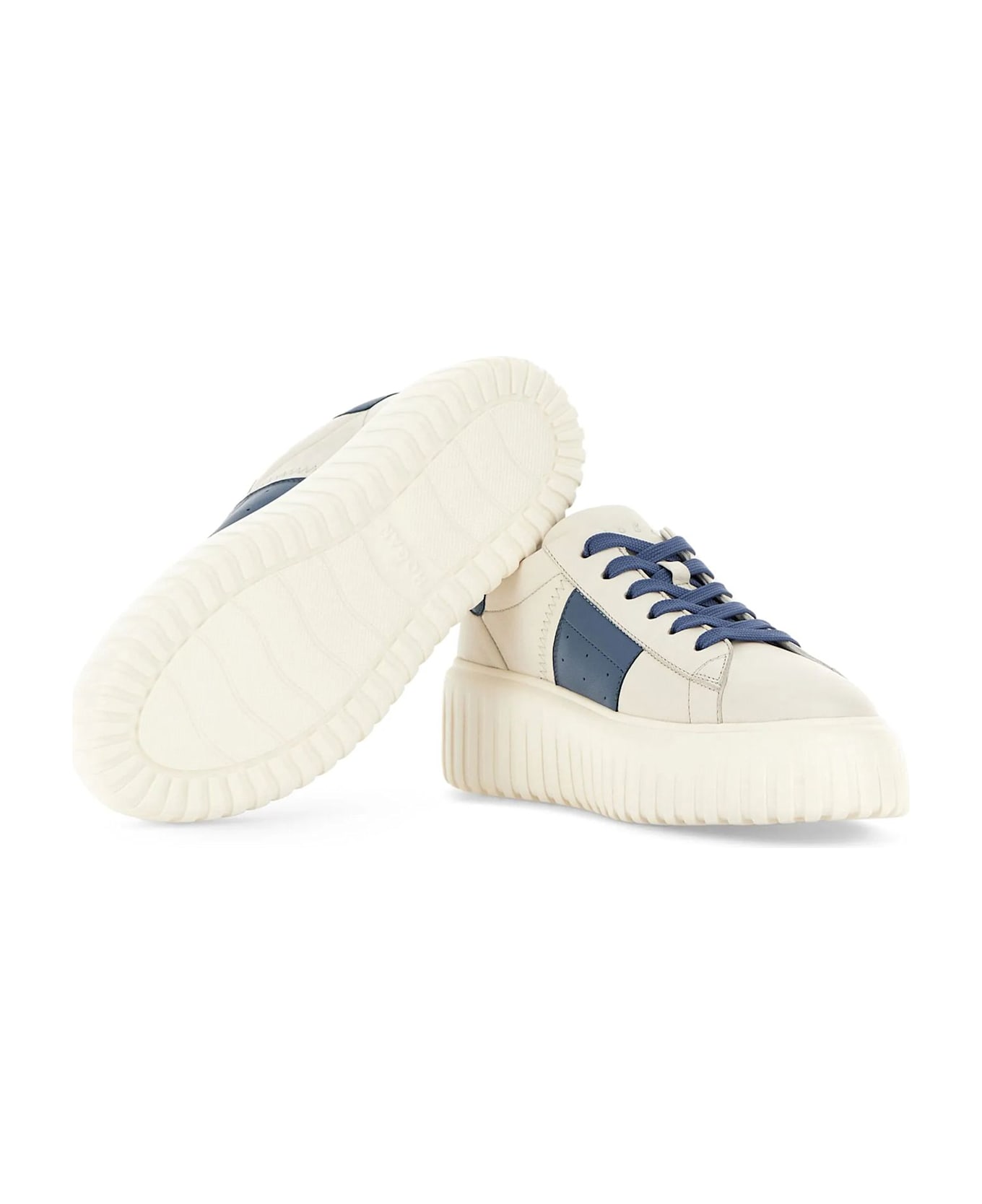 Hogan 'h Stripes' Ivory Leather Sneakers - Clear Blue