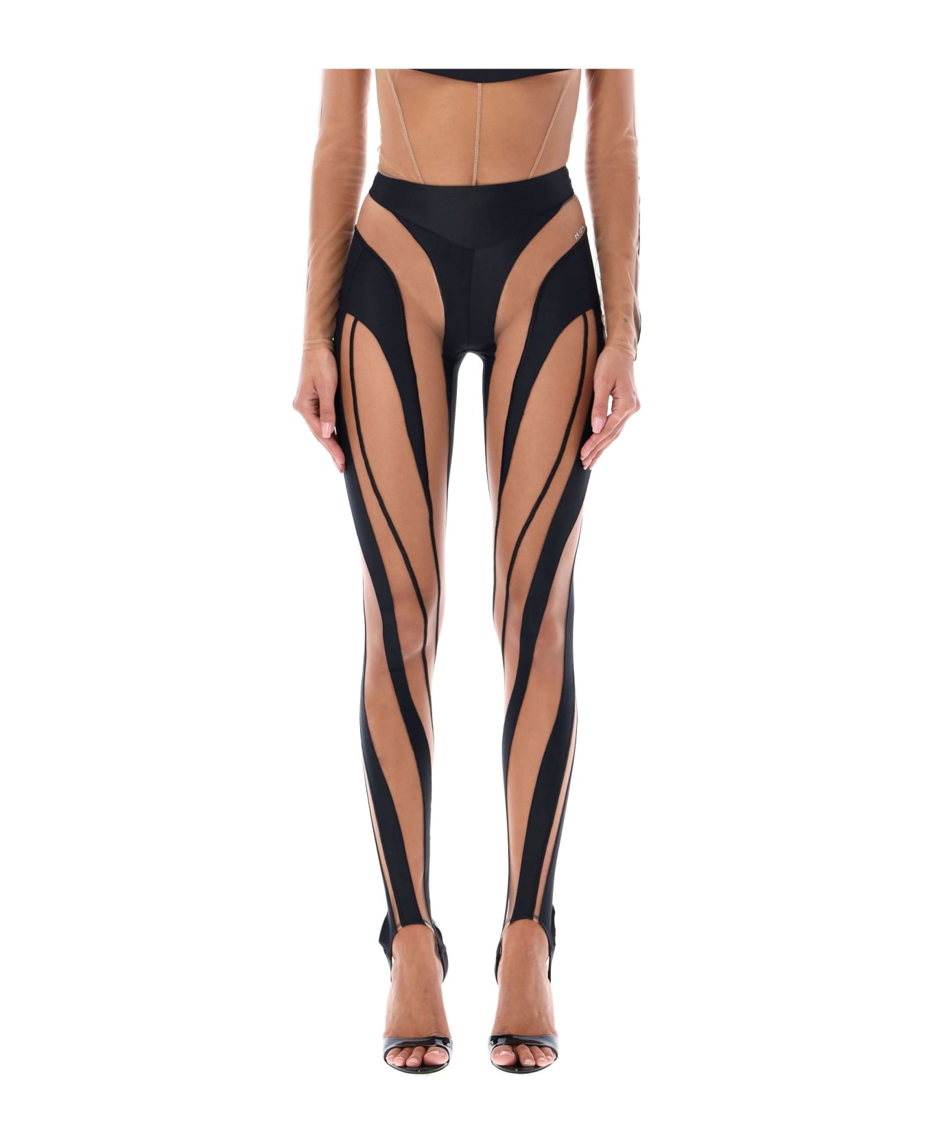 Mugler Sheer Spiral Leggings - BLACK/NUDE