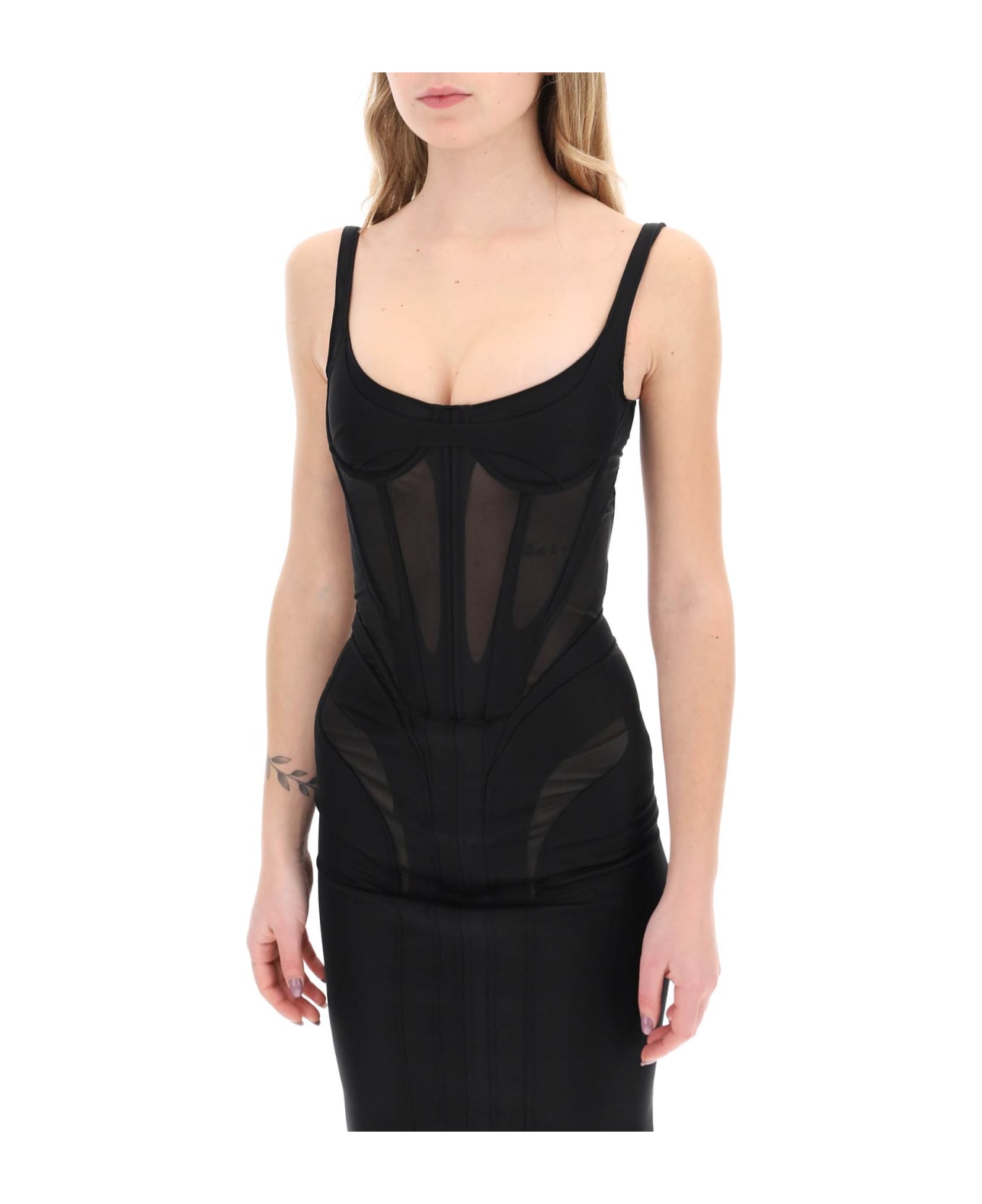 Mugler Midi Dress With Corset - BLACK (Black)