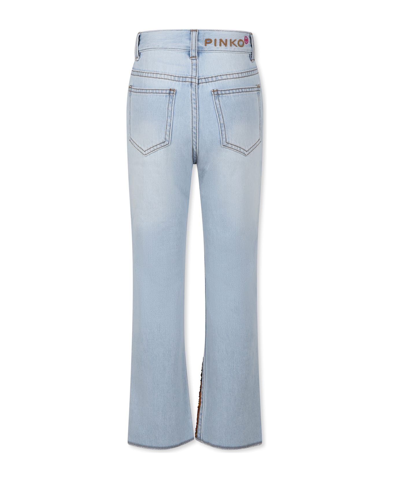 Pinko Denim Jeans For Girl With Logo And Sequins - Denim
