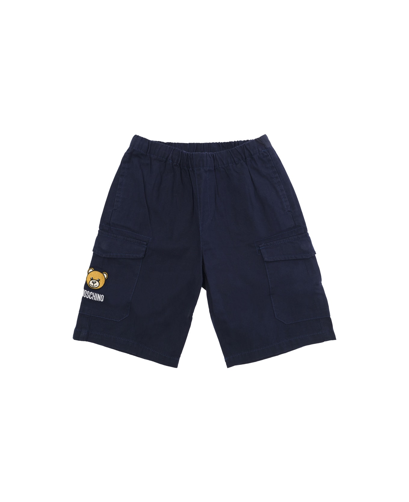 Moschino Blue Denim Bermuda Shorts With Teddy Bear Logo Detail In Cotton Blend Boy - Blu