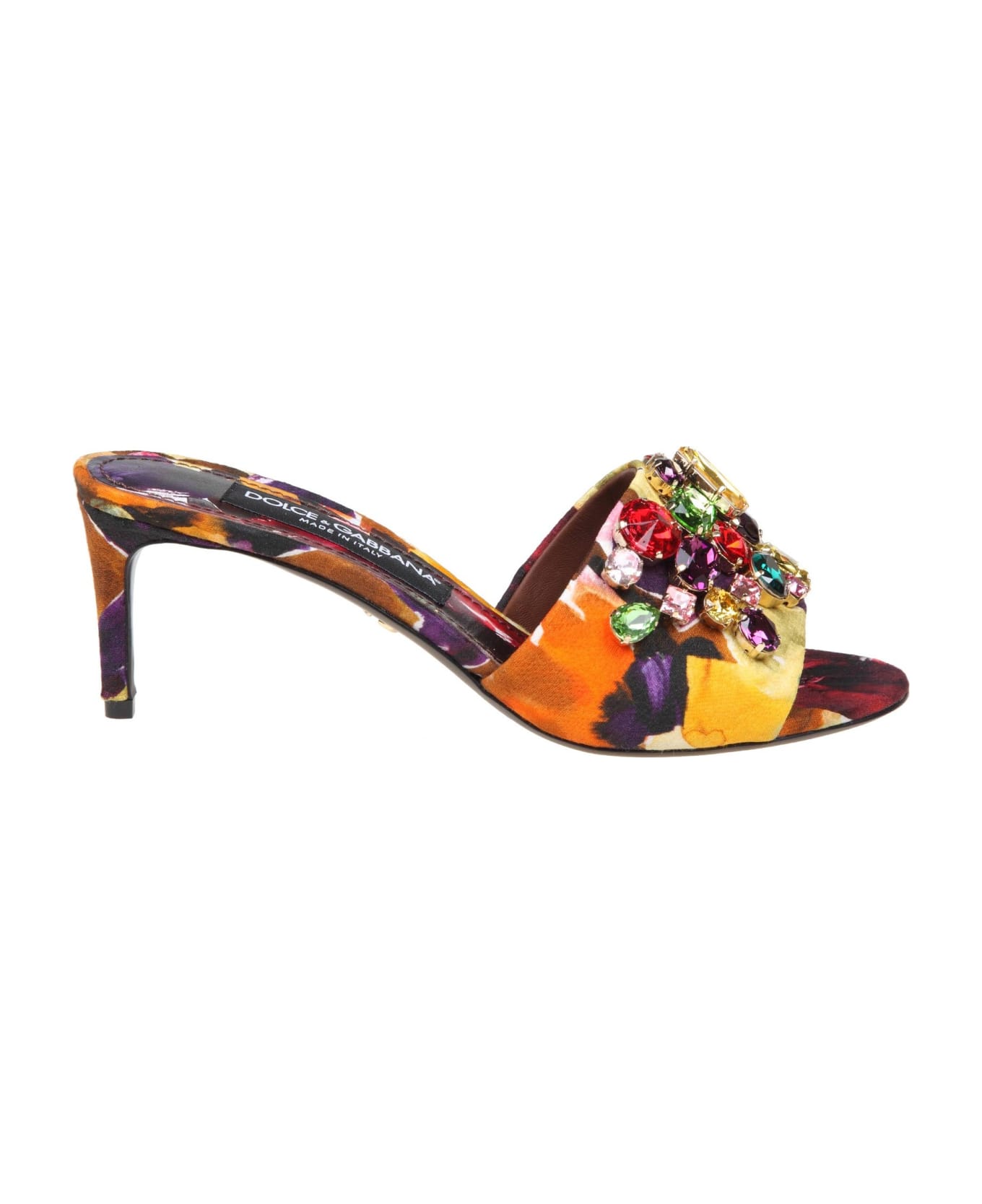 Dolce & Gabbana Slippers In Brocade Fabric With Colored Stones - Yellow サンダル