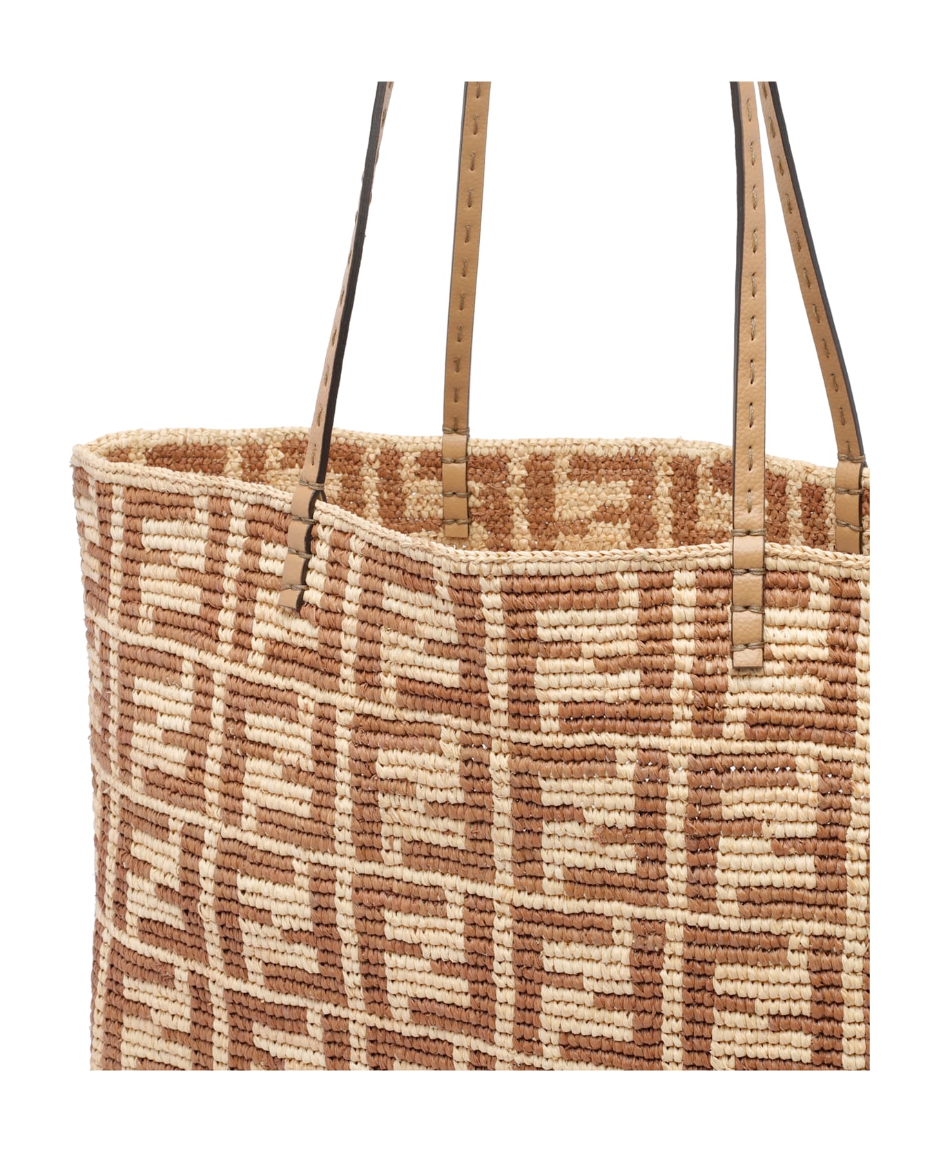 Fendi Large Roll Rafia Shopping Bag - Beige