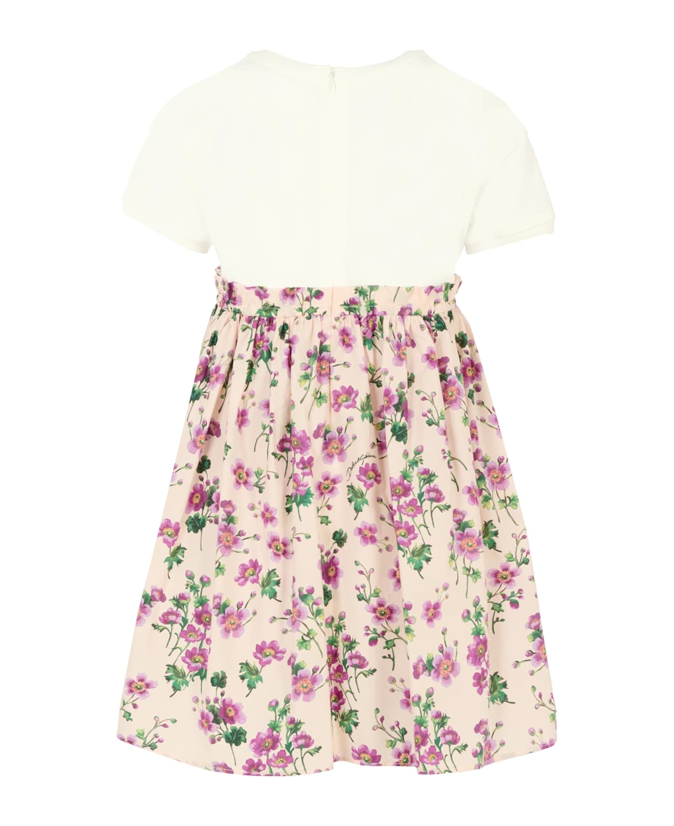 Dolce 
Gabbana Pink Dress For Girl With Flowers And Logo - Pink