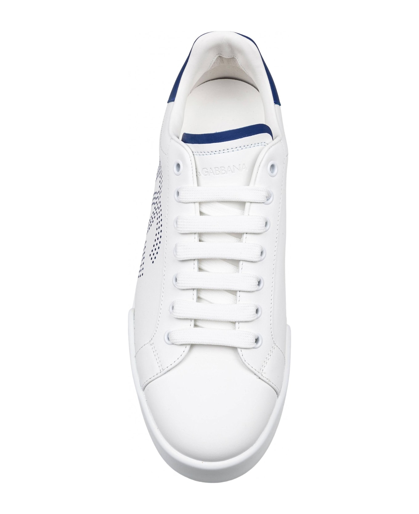 Dolce & Gabbana Portofino Light Sneakers In White And Blue Leather - WHITE/BLUETTE