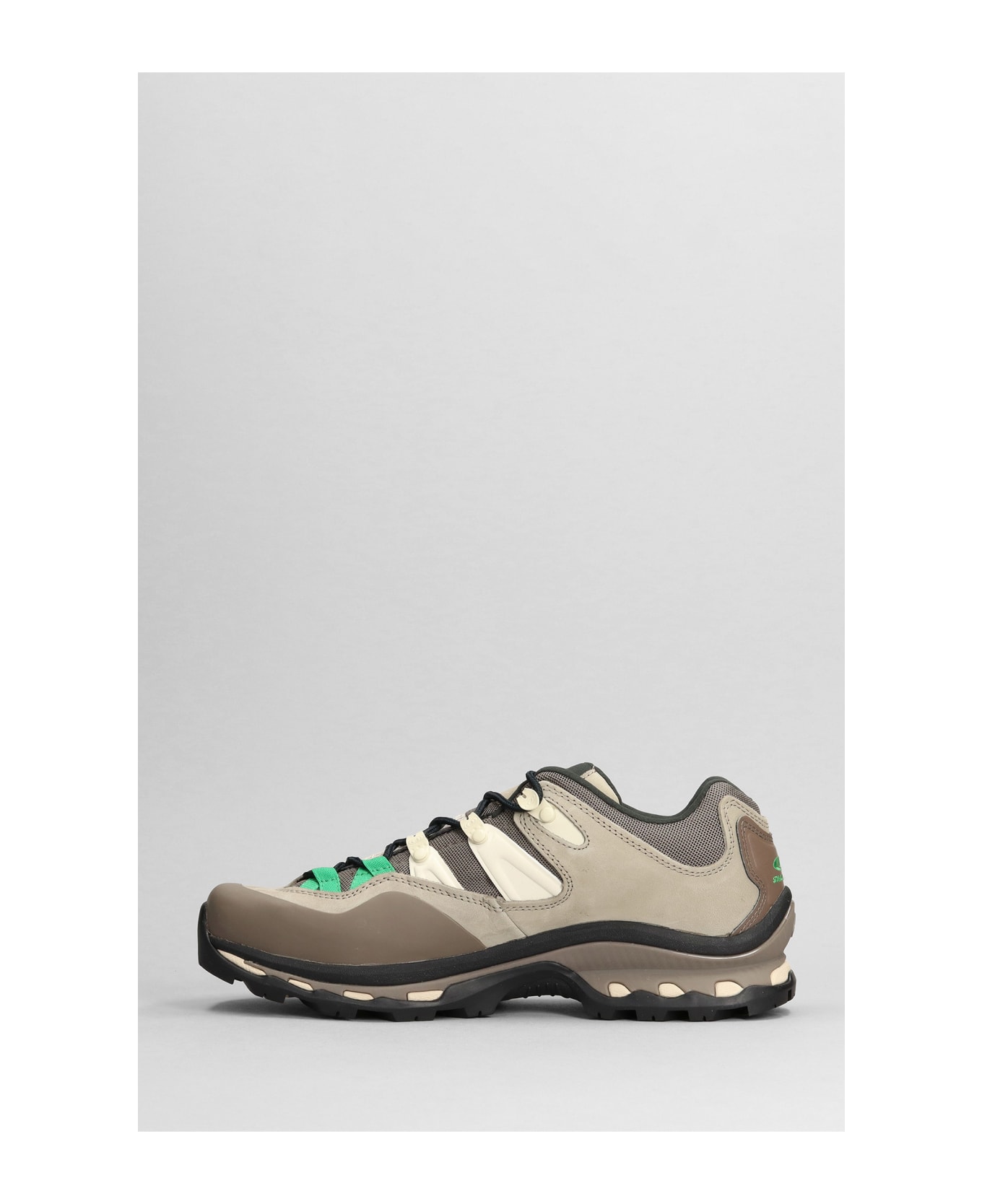 Salomon Xt-quest 2 Sneakers In Brown Leather And Fabric - Falcon/cement/bright green