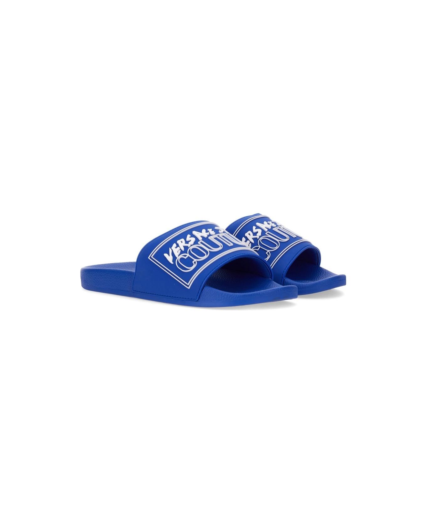 Versace Jeans Couture Slide Sandal With Logo - BLUE