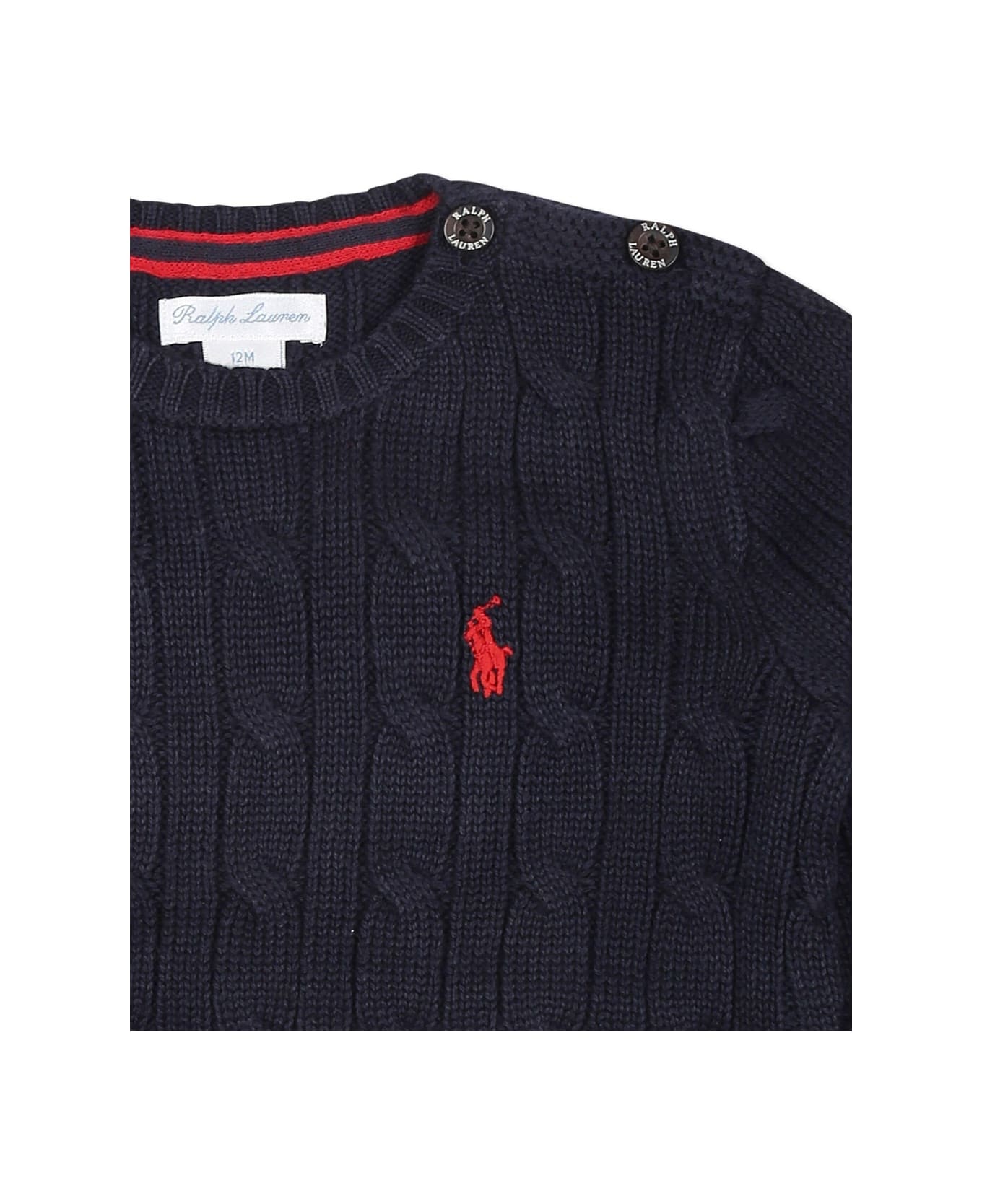 Ralph Lauren Blue Cable Knit Pullover With Contrast Pony - Blue