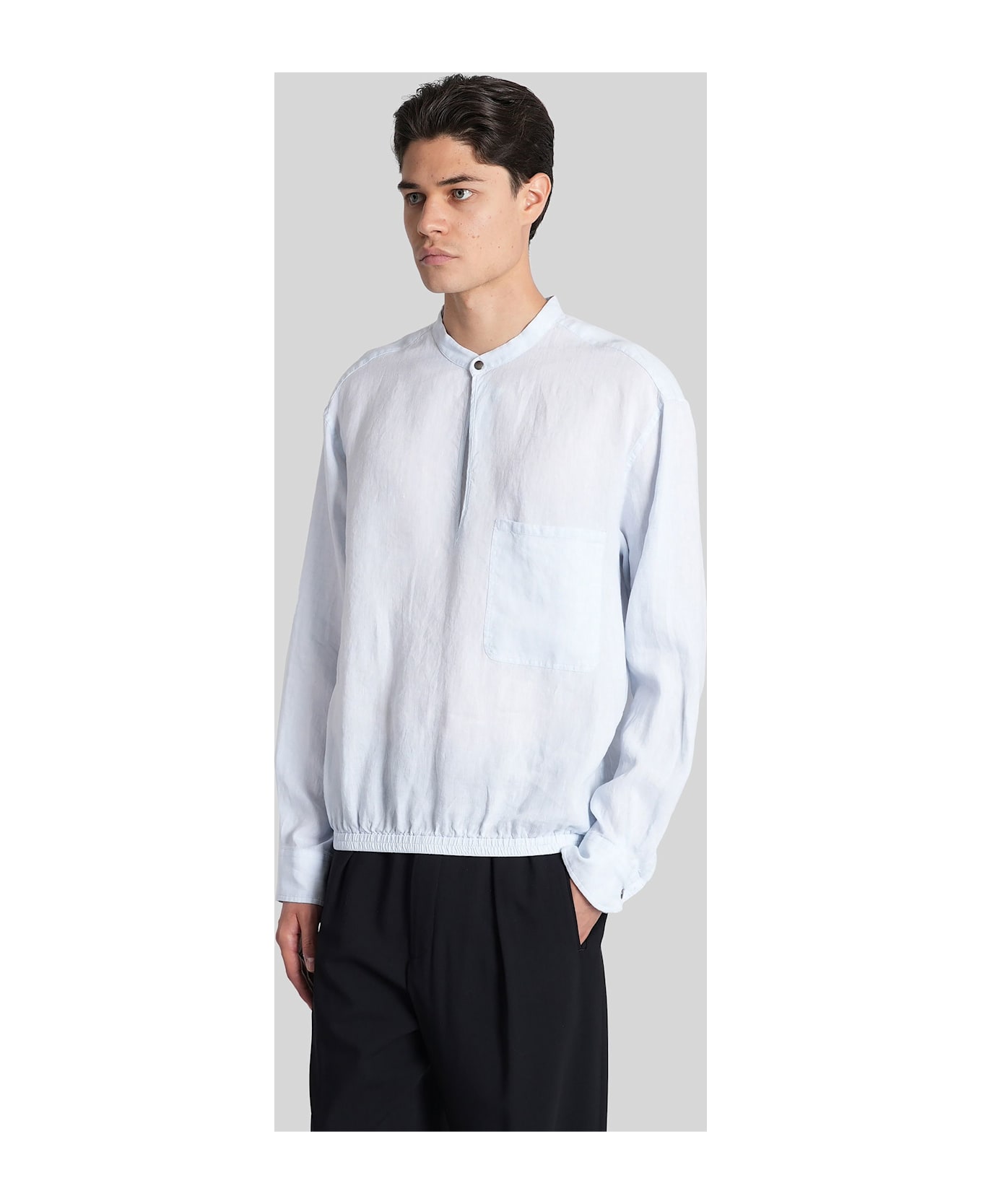 Giorgio Armani Shirt In Cyan Linen - cyan