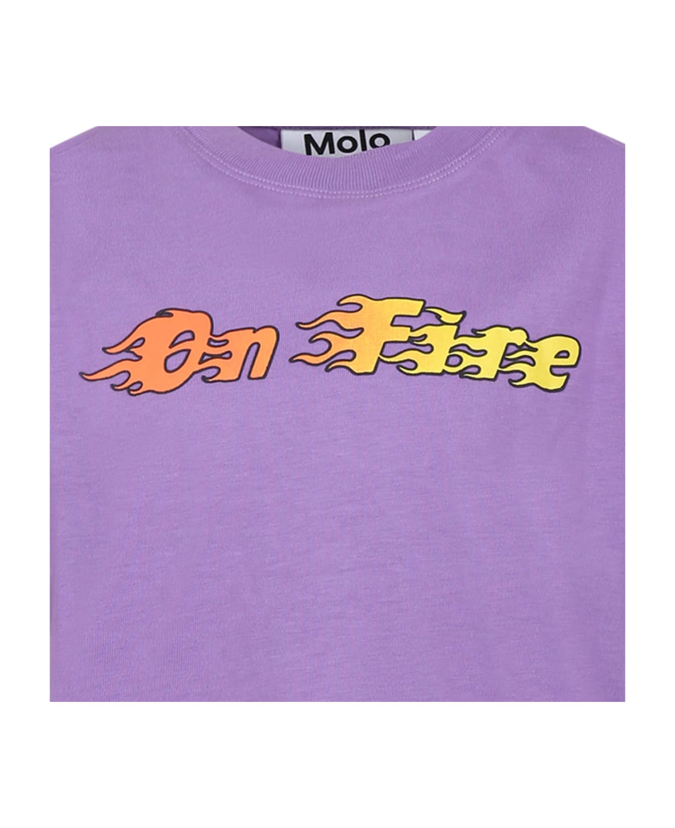 Molo Purple T-shirt For Boy With Writing - Violet Tシャツ＆ポロシャツ