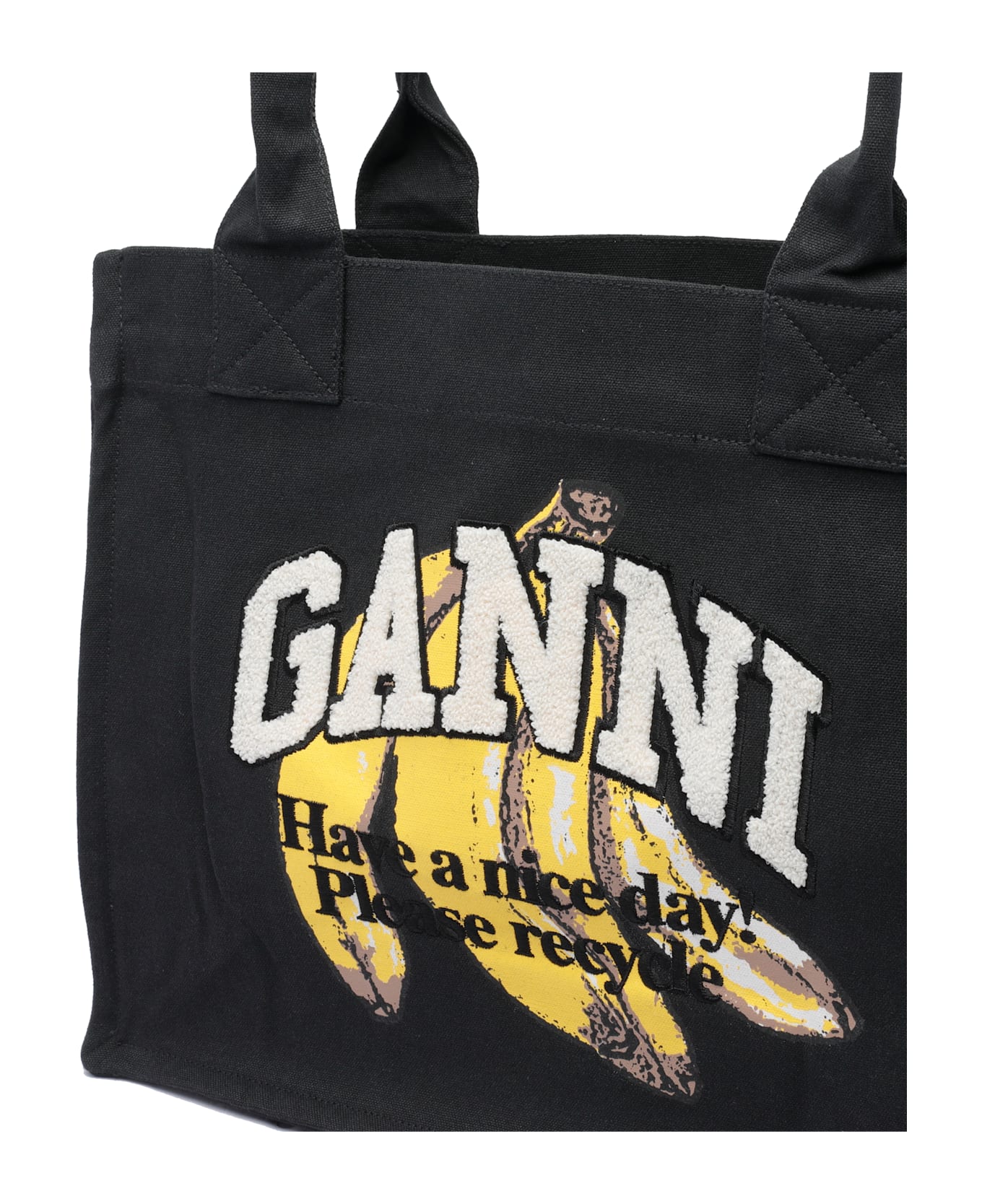Ganni Shopper Banana Print Tote Bag - Black