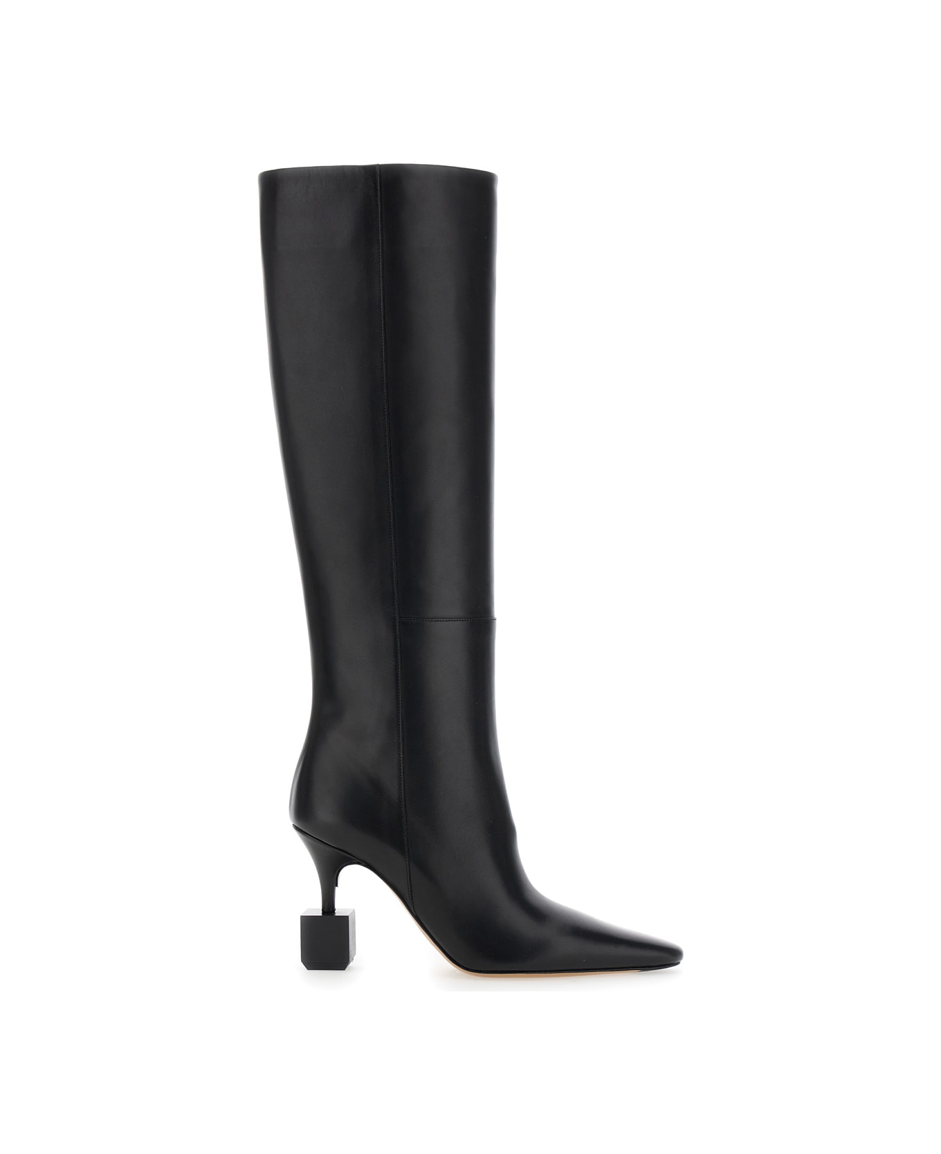 Jacquemus 'les Bottes Bisou' Black Boots With Geometric Heel In Leather Woman - Black