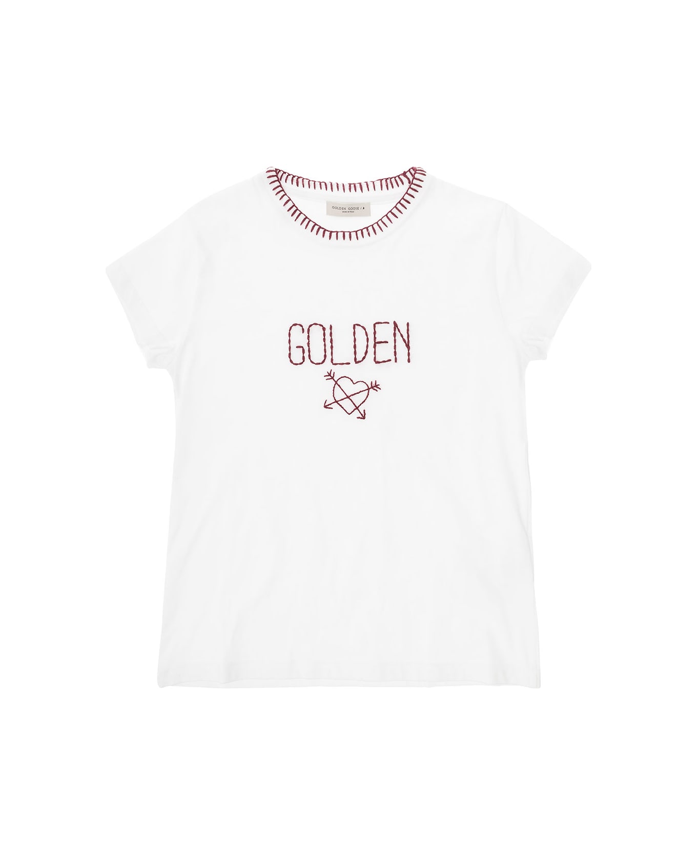 Golden Goose Journey/ Girl's T-shirt/ Cotton Jersey With Golden And Neck Embroidery Include Il Codice Gyp01390 | P001298 -10100 - White Tシャツ＆ポロシャツ