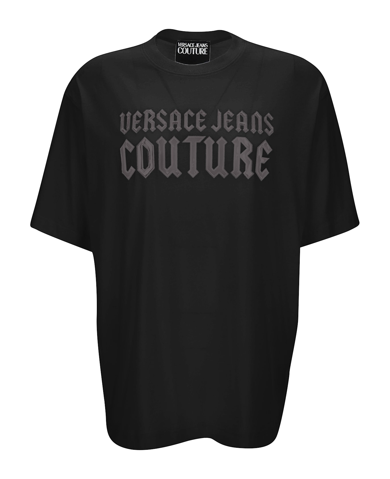 VERSACE｜ (78GAHT00 CJ00T G89) Black T-shirt with printed logo Versace Jeans Couture