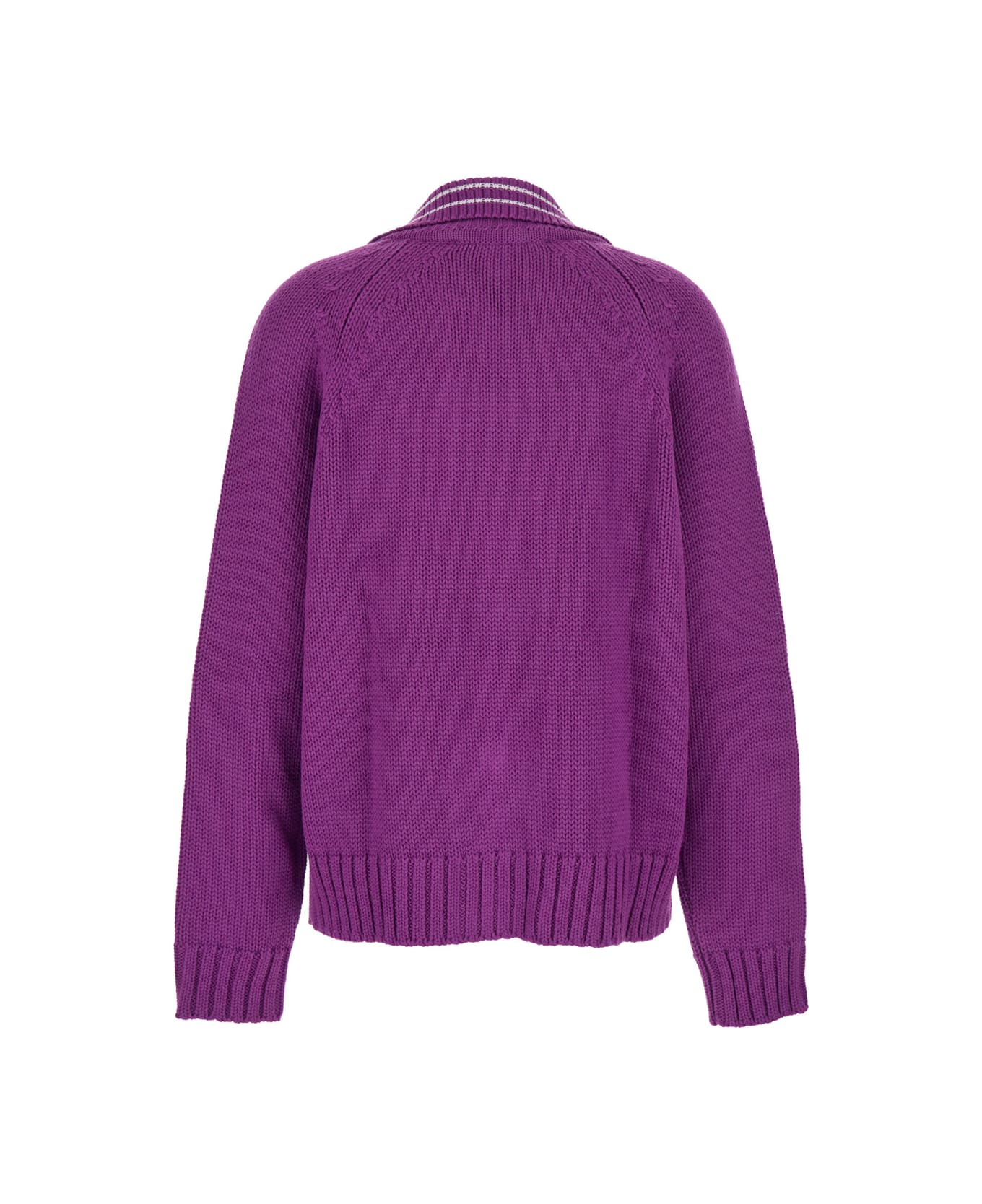 Tela Violet Cardigan With Spread Collar And Dropped Shoulders In Wool Blend Woman - Violet