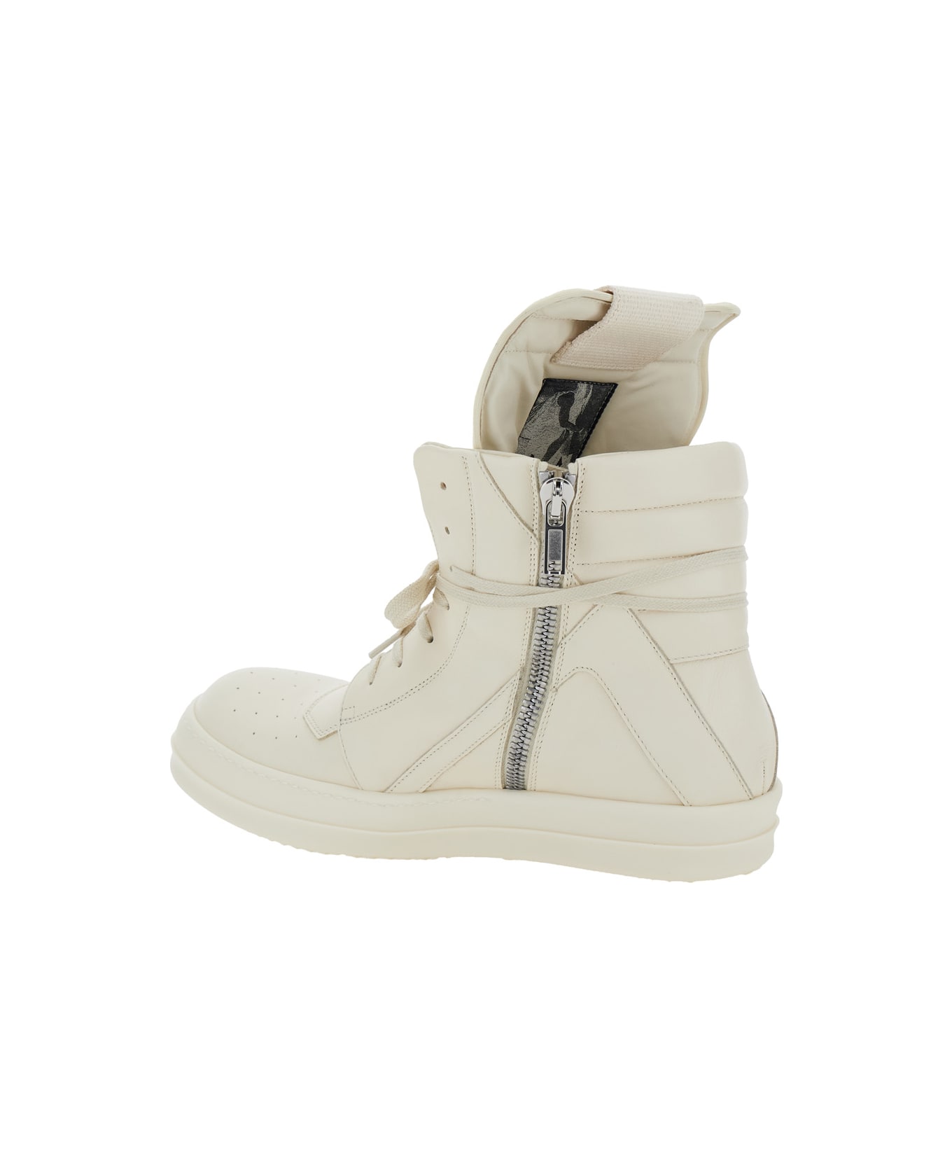 Rick Owens 'geo-basket' White High-top Sneakers With Contrasting Details In Leather Woman - White