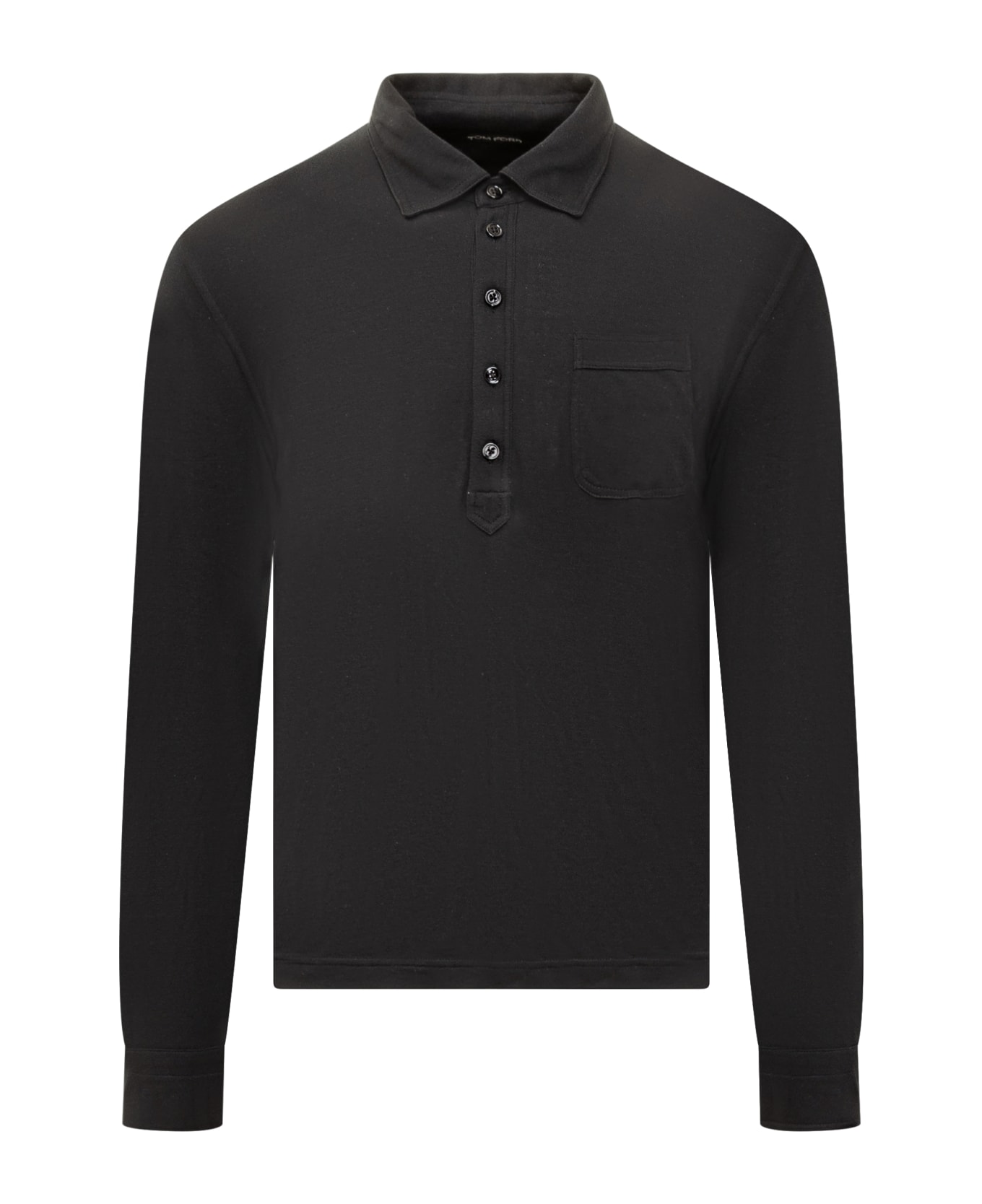 Tom Ford Black Polo Shirt In Cotton Blend Man - BLACK