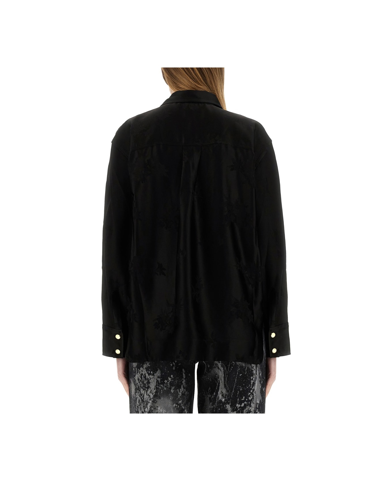 Ganni Jacquard Satin Shirt - BLACK