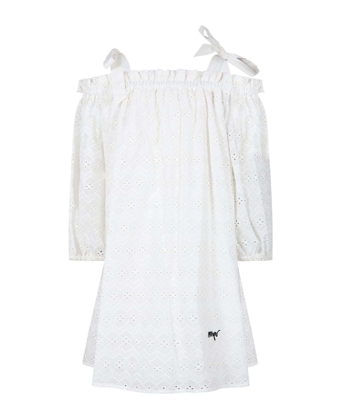 MSGM White Dress For Girl With Broderie Anglaise - White