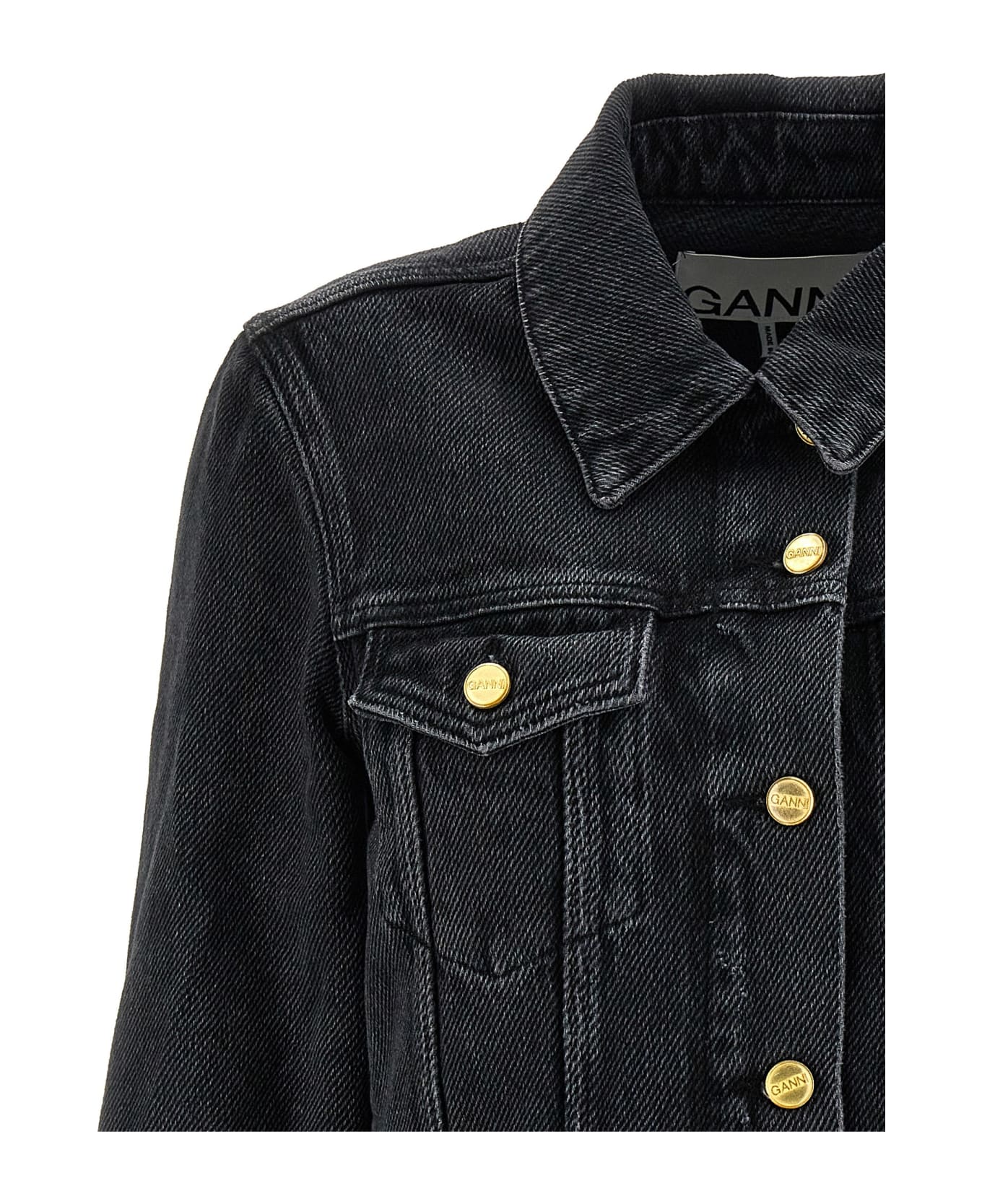 Ganni Cropped Denim Jacket - Black  