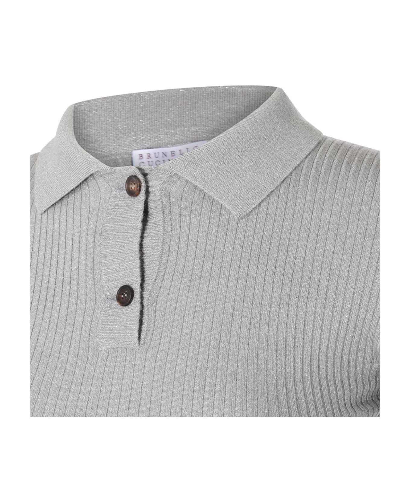 Brunello Cucinelli Short-sleeved Knitted Polo Top - GREY ポロシャツ