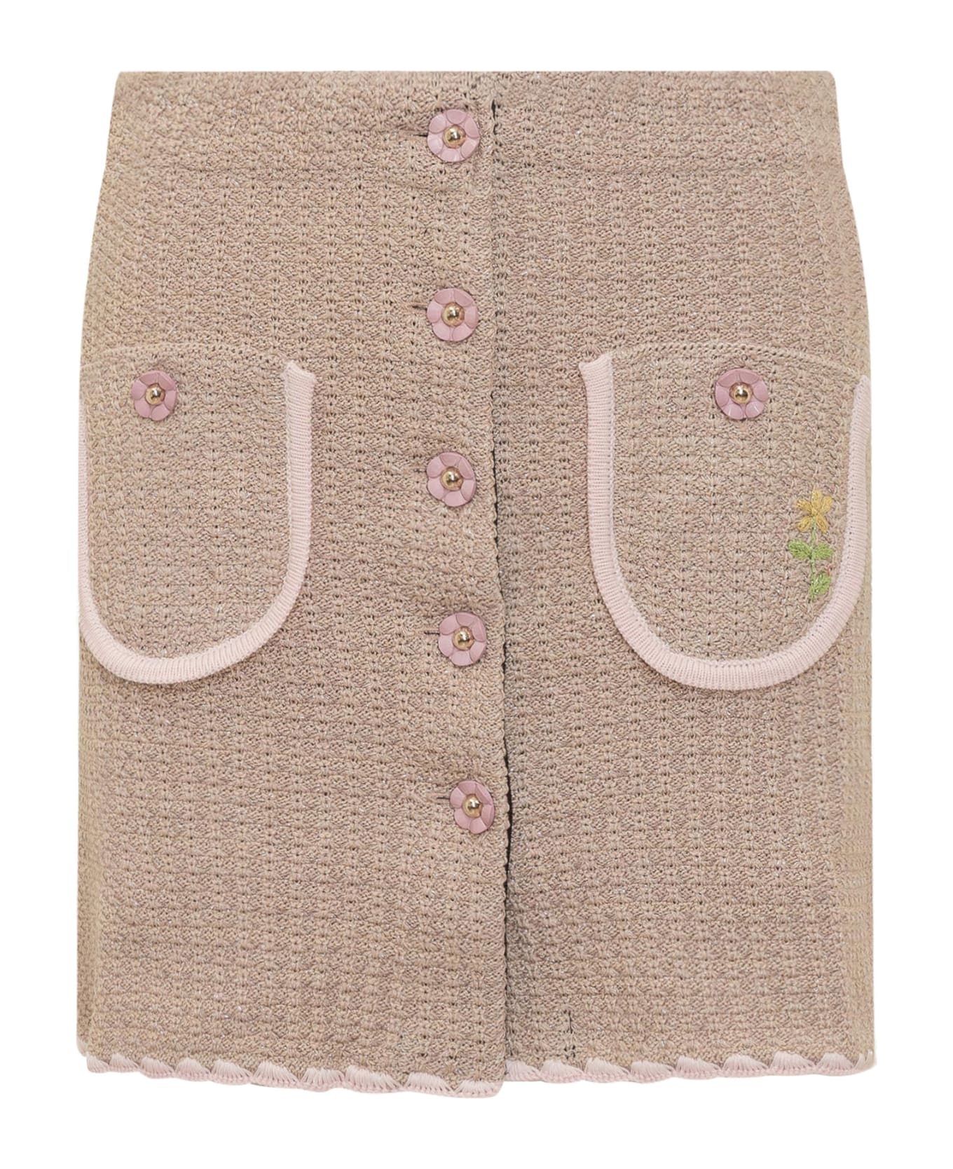 Cormio Knitted Skirt - BEIGE W BABY PINK GLITTER
