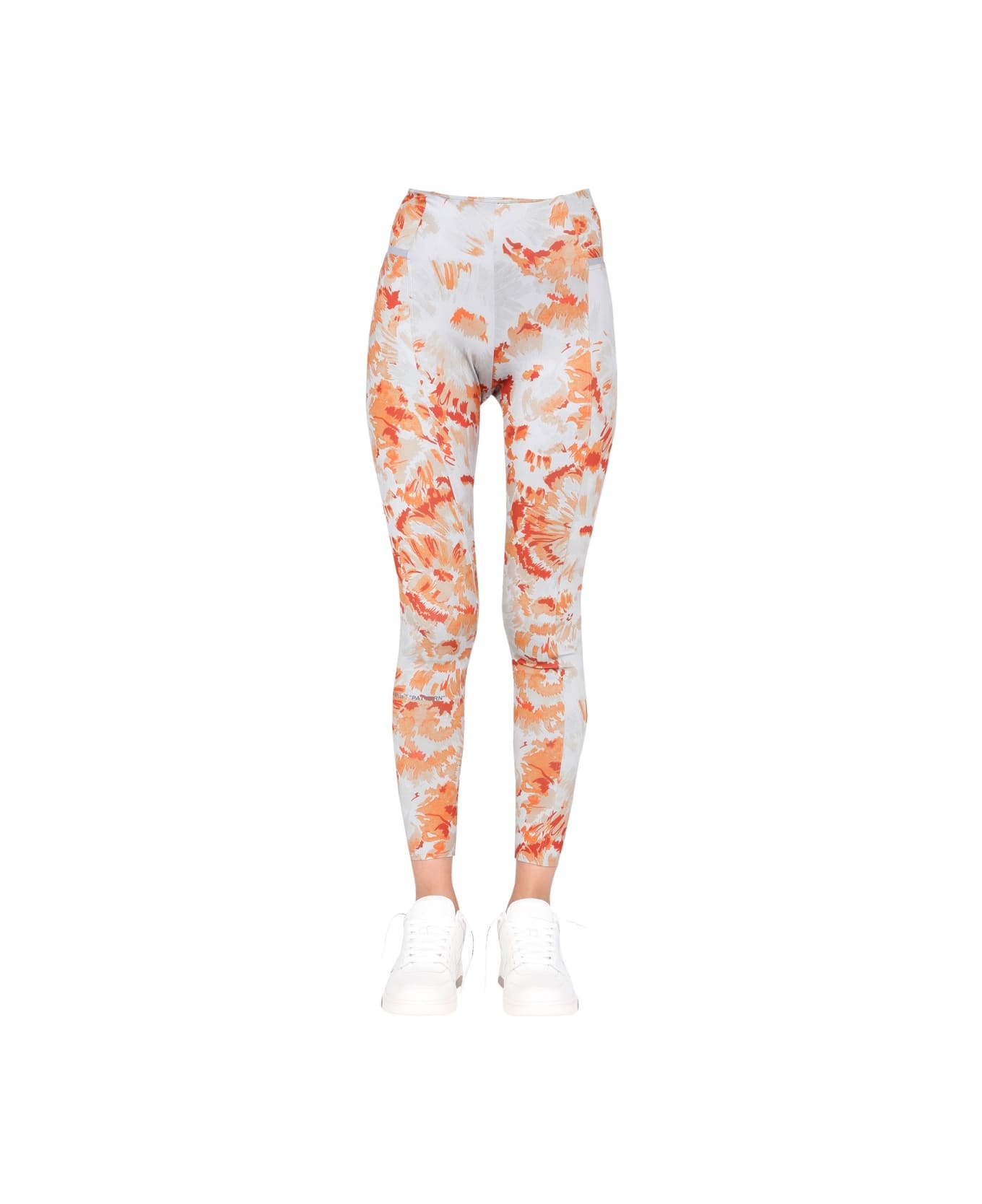 Off-White Leggings With Chine Flowers Motif - GREY