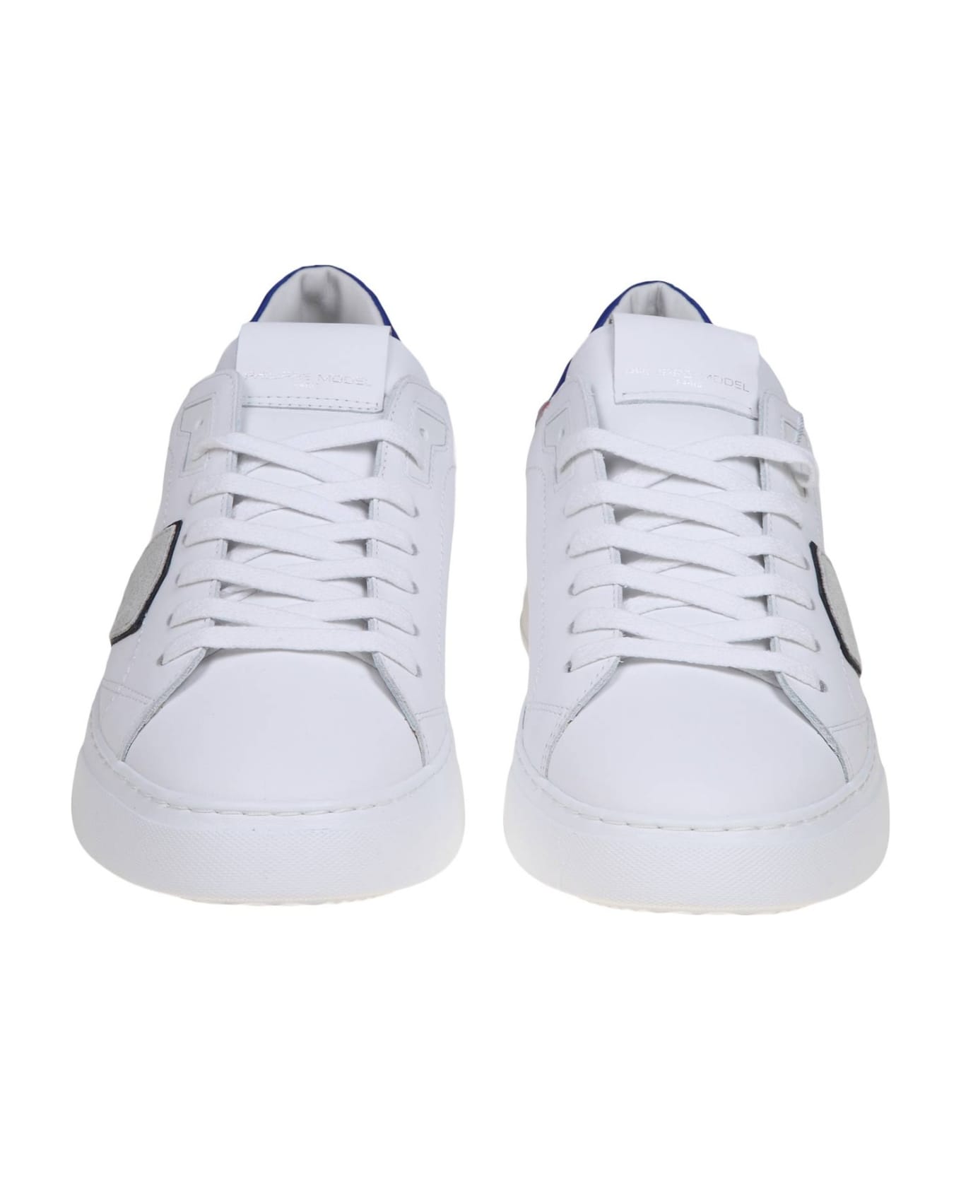 Philippe Model Temple Low Sneakers In White And Blue Leather - WHITE/BLUETTE