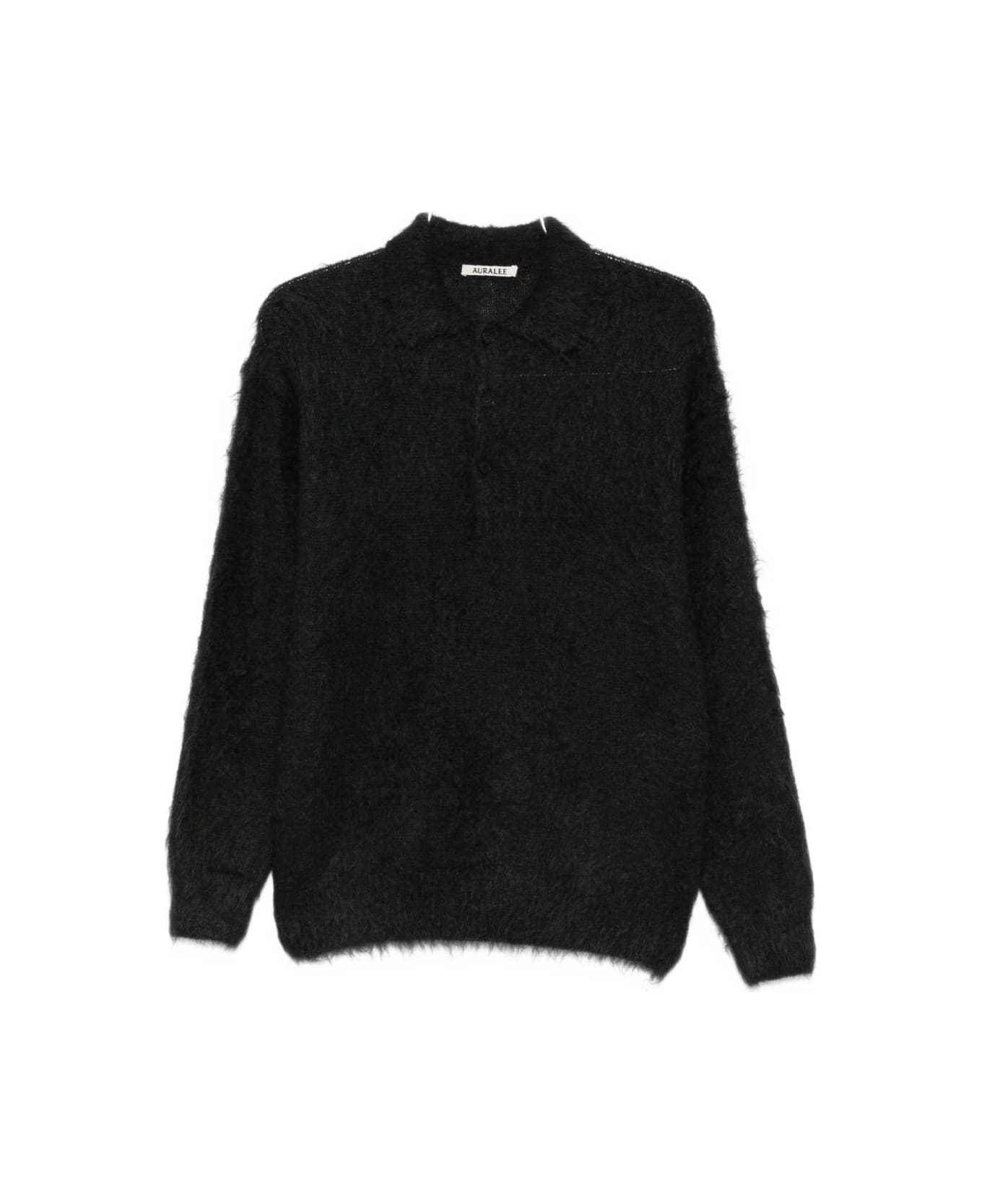 Auralee Wool Polo Shirt - Black