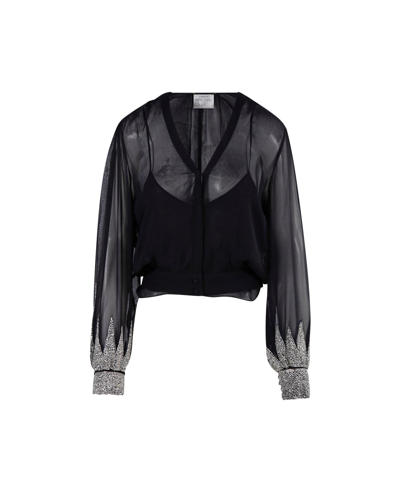 Forte_Forte Embellished Detailed V-neck Blouse - Noir