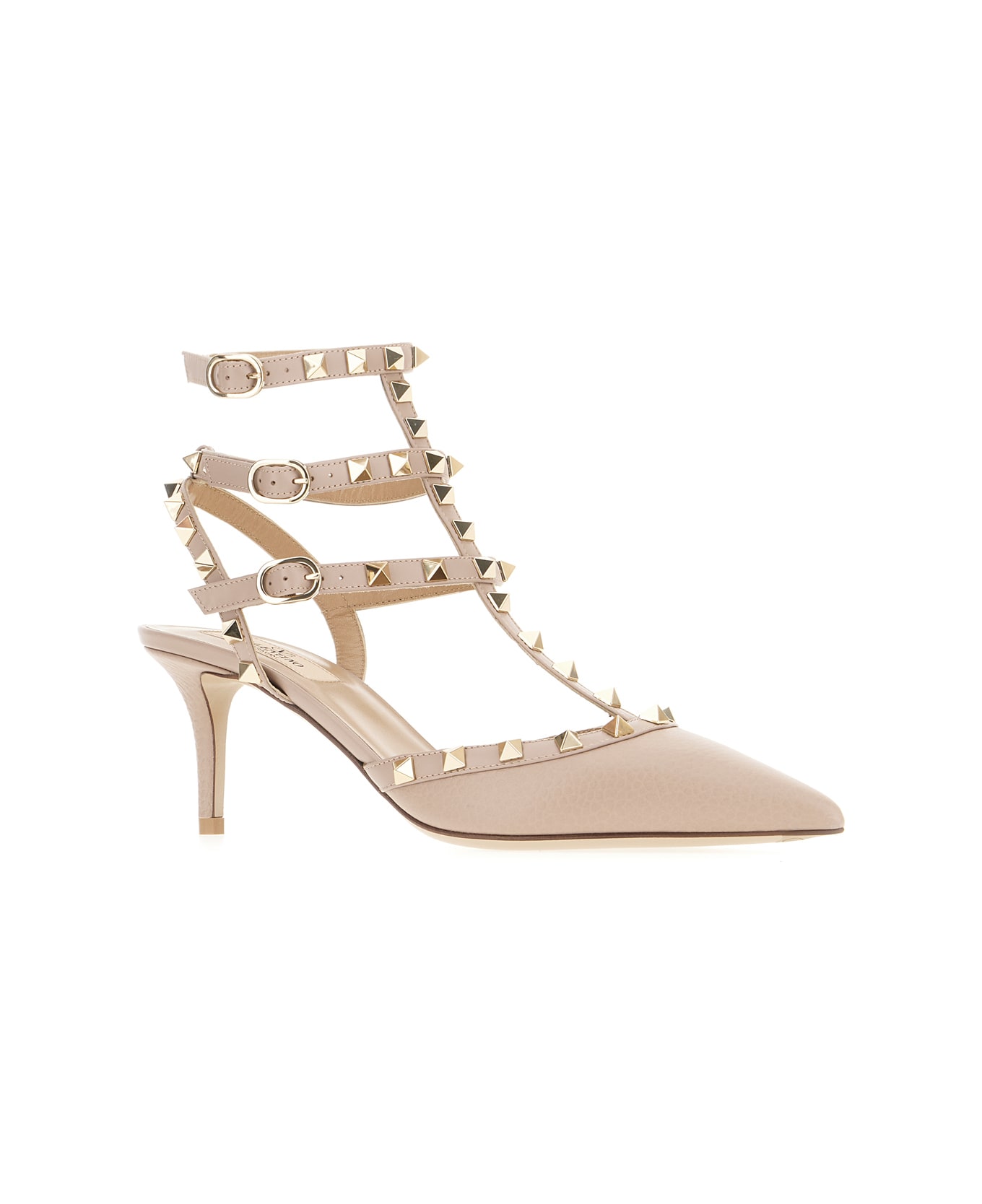 Valentino Garavani Powder Pink Leather Rockstud Pumps - NUDE