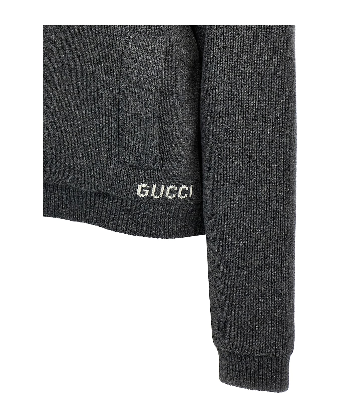 Gucci Padded Cardigan With Jewel Collar - CHARCOALGREYMIX