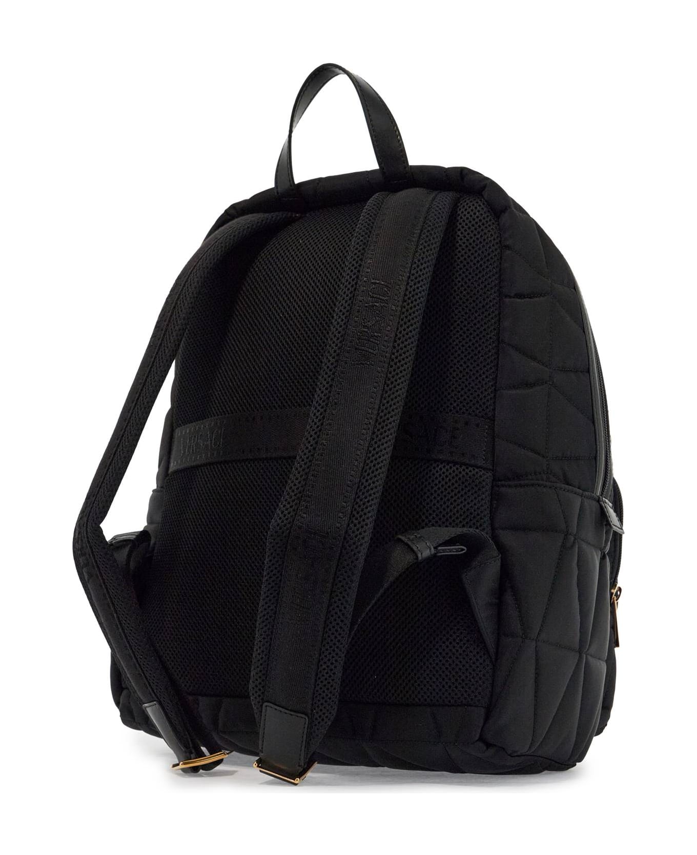 Versace Quilted Nylon Backpack - BLACK-VERSACE GOLD (Black)